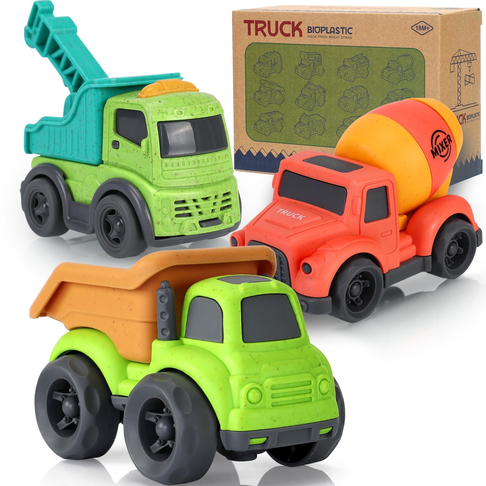 Toddler Cars Toys for 2 3 Year Old Boy, 3 in 1 Dump Truck Mixer Cement and Crane Toys for Baby Boy Girls, BPA Free, Phthalates Free, PVC, Outdoor Toy