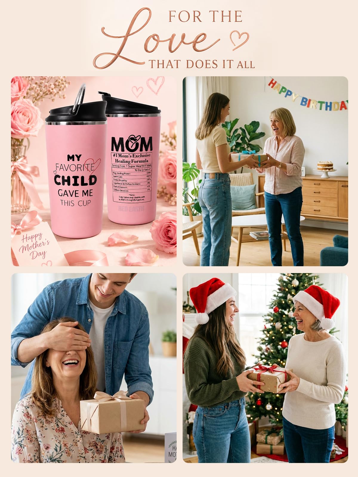 GiNT Taza de té de viaje de 17 onzas con infusor y dos tapas, regalo del día de la madre para mamá