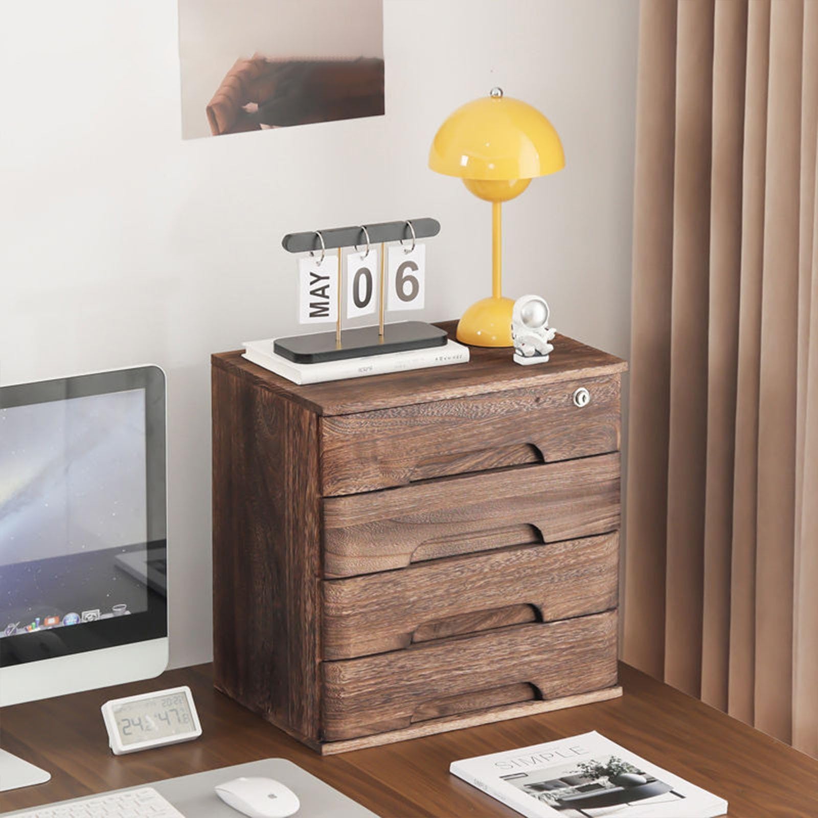 SnamicE Solid Wood Desk File Cabinet With Lock-Secure Office Storage With 2 Drawers For Documents,Stylish Space-Saving Solution For Home & Office Nization,A-4 layer,A-4 layer