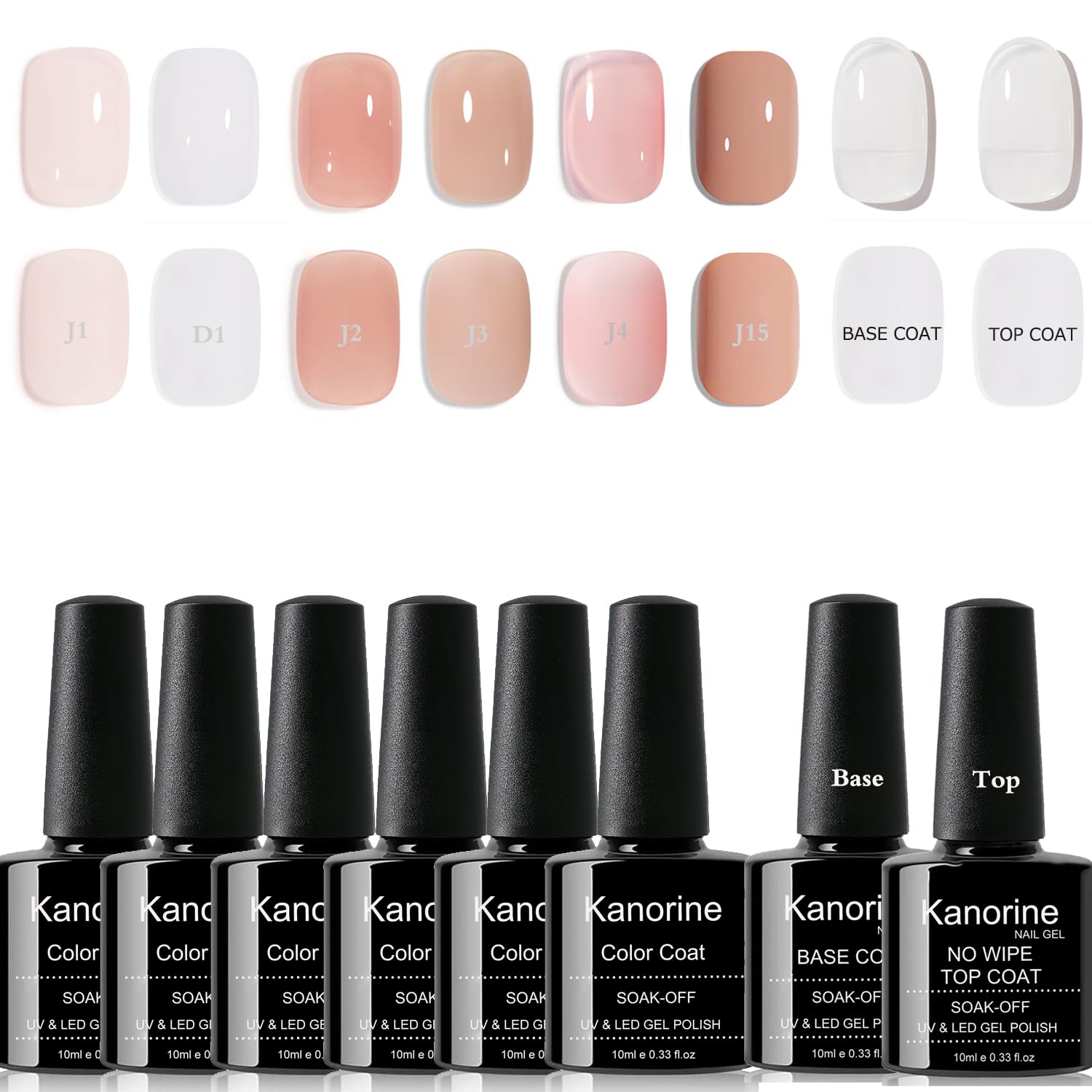 8PCS Jelly Gel Nail Polish Set,6 Jelly Nude Gel Nail Polish & Base Coat Top Coat Set Pink Milky White Rose Sheer Clear Crystal Translucent French Manicure UV/LED Gel Nail Polish Kit 10ml
