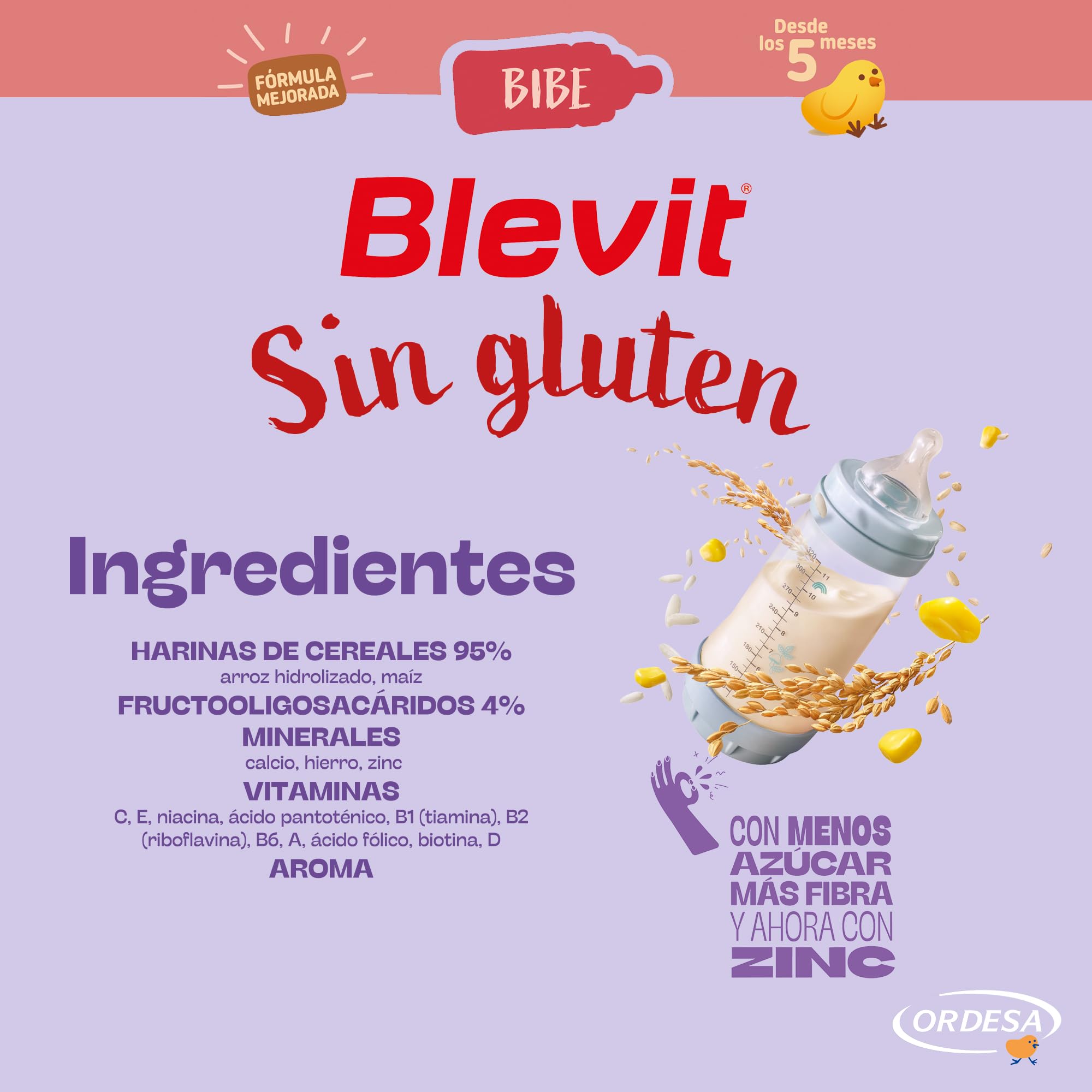 Blevit Bibe Sin gluten | 500g | Papilla para Bebé desde los 4 Meses con 95% de Cereales - 14 Vitaminas y Minerales