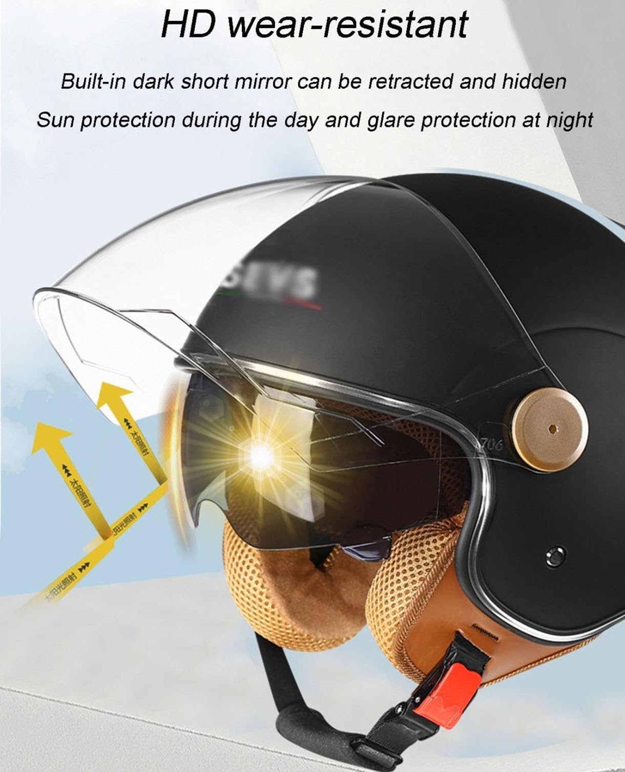 Otwarta twarz kask motocyklowy dla dorosłych kobiet mężczyzn 3/4 retro klasyczny motorower kask motocyklowy DOT / ECE zatwierdzony pół twarzy vintage skuter kask odrzutowy z wizjerem