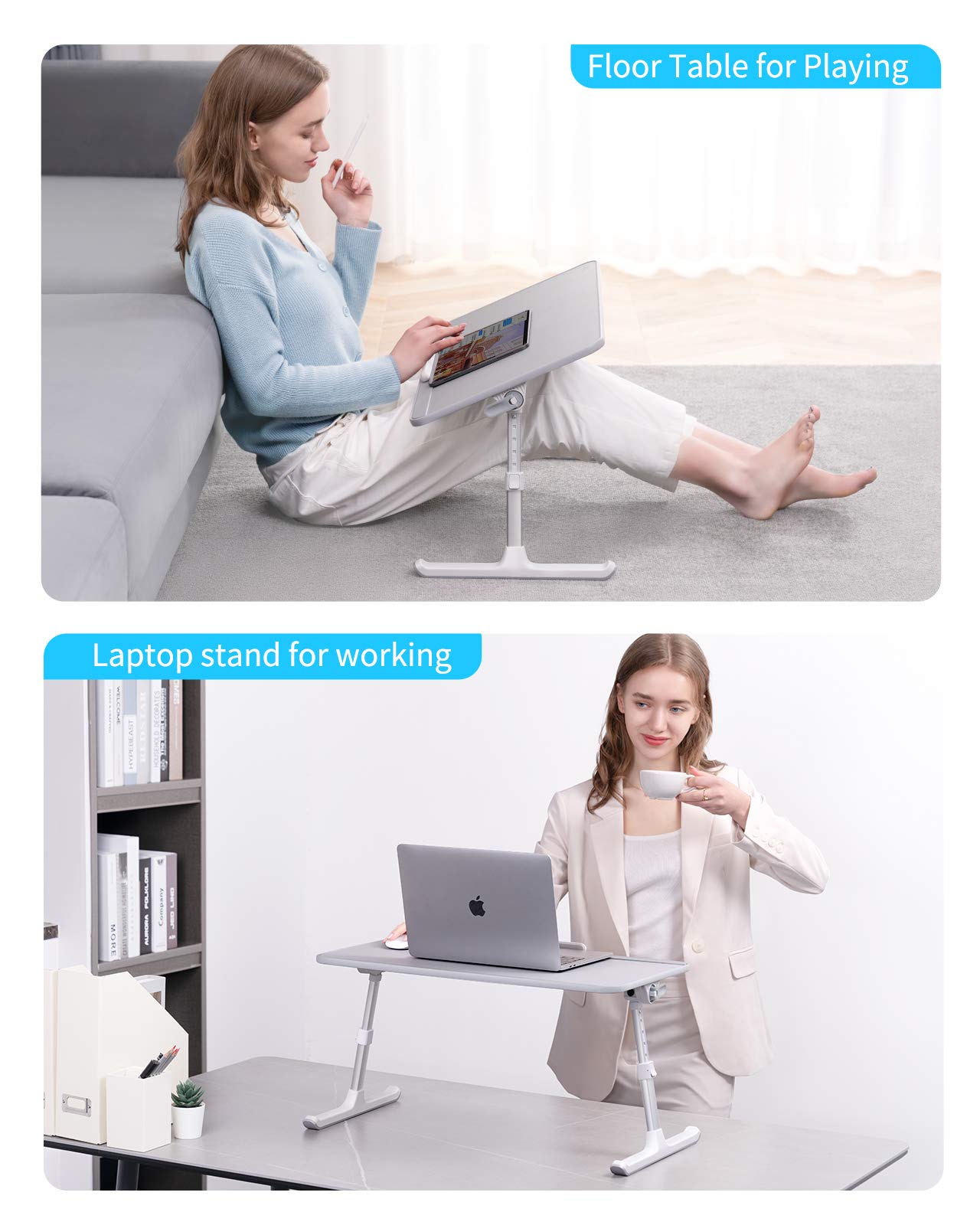 SAIJI Leather Laptop Bed Tray Table, Adjustable Laptop Stand with