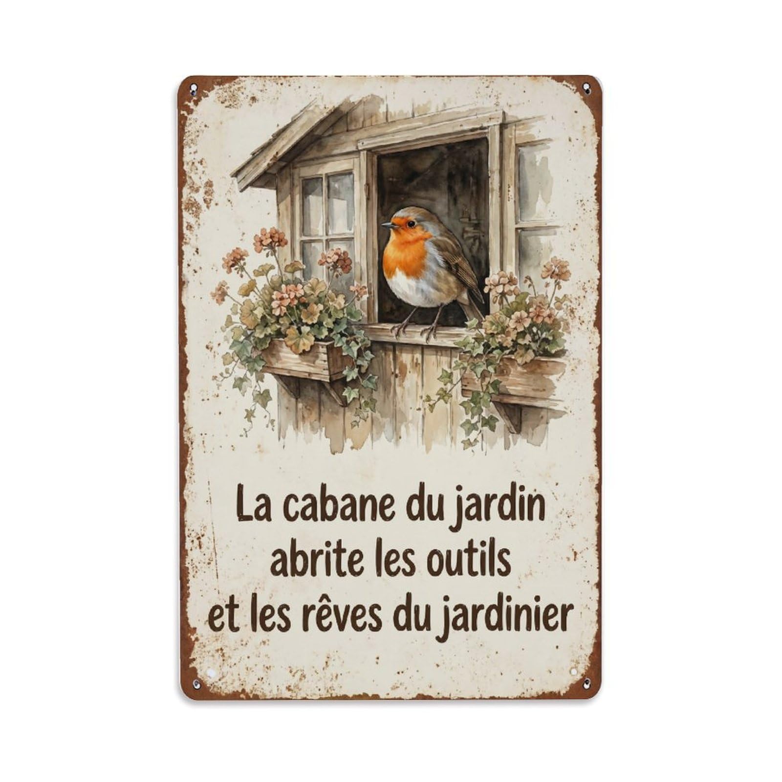 Fqnyr Style Robin Bird Garden Quote Shed Metal Tin Sign Plaque Wall Decor For Cafe, Club Bar, Office, Home Garden Metal Poster 8X12inch