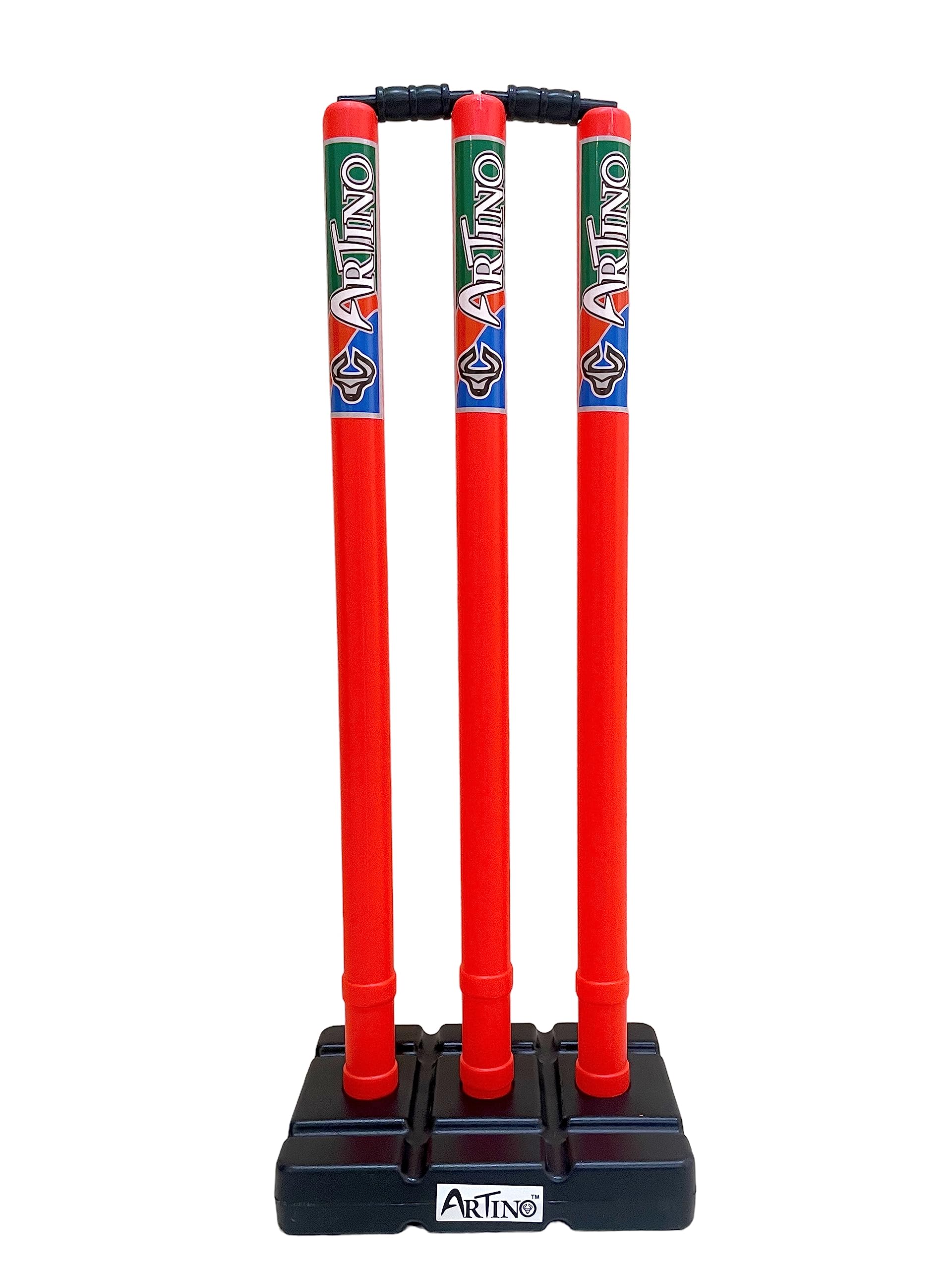 Artino Fluorescent Red Plastic Cricket Wicket Set Full Size - 3 Stumps + 2 Bails + 1 Stand (Plastic Wicket Set) (B0C7ZY4D6Y) Amazon Price History, Amazon Price Tracker