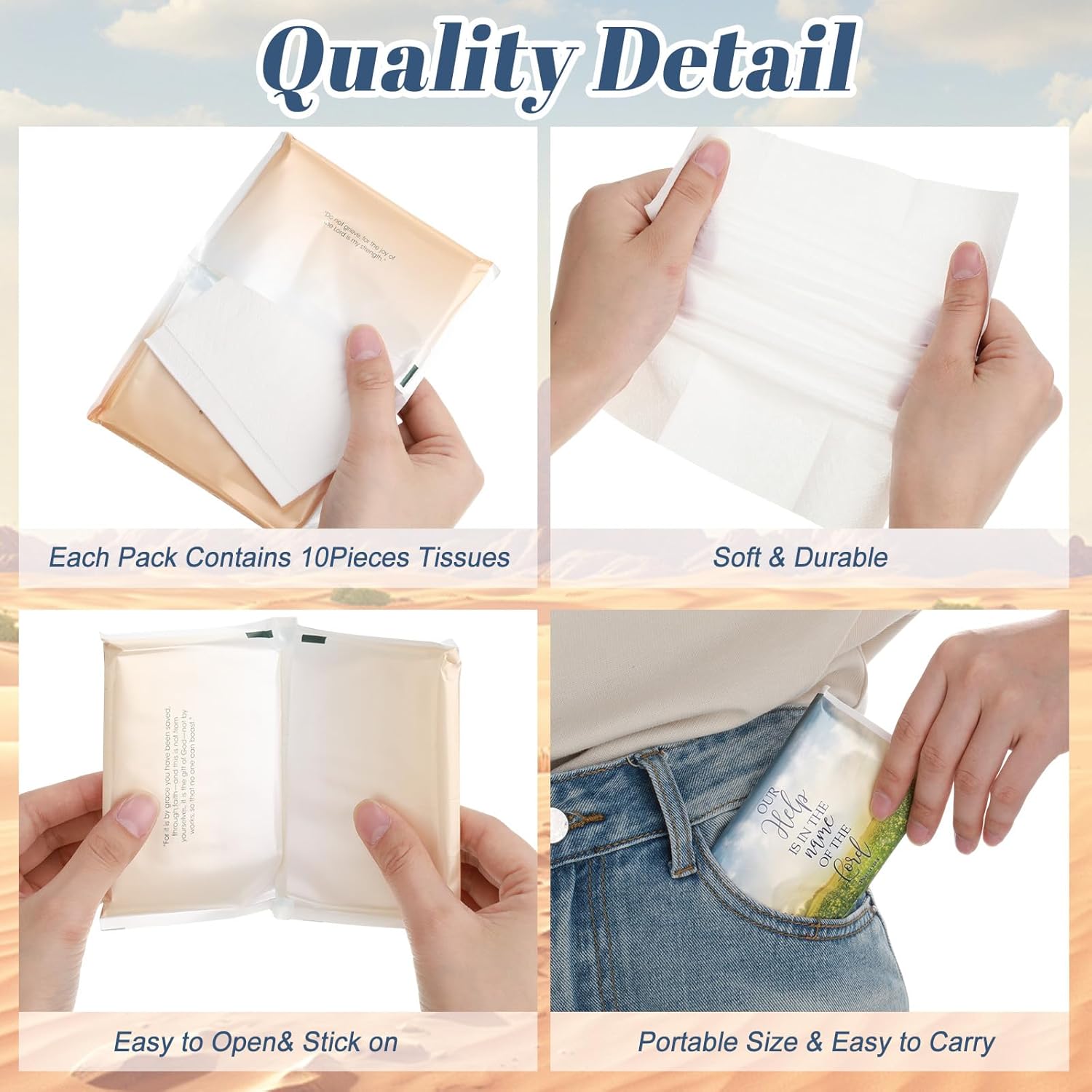 Outus 60 Pack Christian Pocket Tissues Travel Size 3 Ply Small Mini Religious Bible Verse Facial Tissues Individual 480 Sheets for Wedding Travel Sunday School Church Supplies(Christian) - Image 3