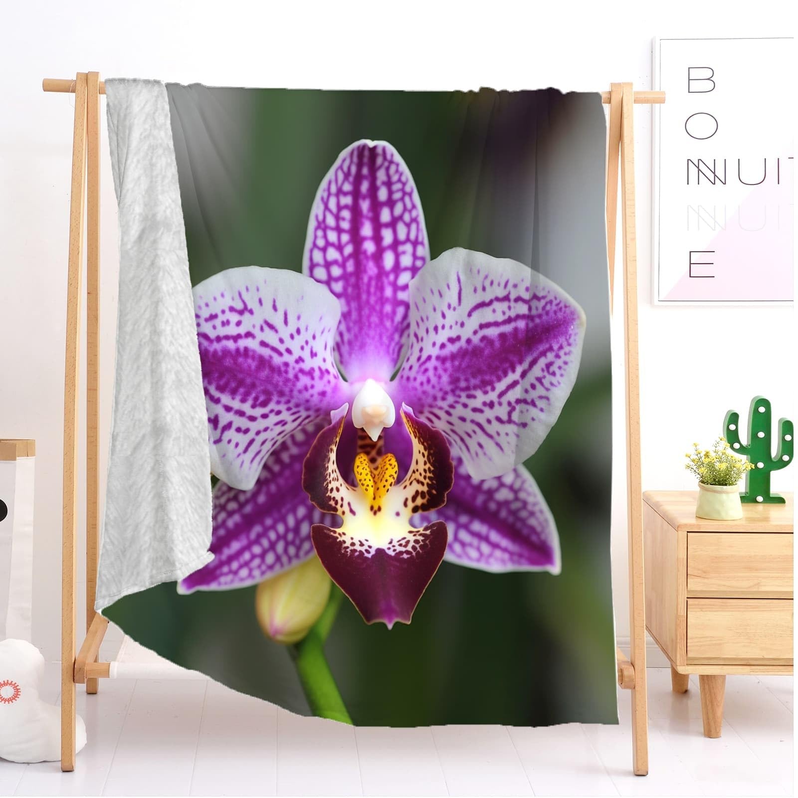 Genérico Sherpa XXL 180x200cm Tema De OrquíDea PúRpura Esponjoso Franela Suave cálida y Ligera Lavable a Máquina Verde Claro Mantas de Lana Sofá Manta para Niños y Adultos