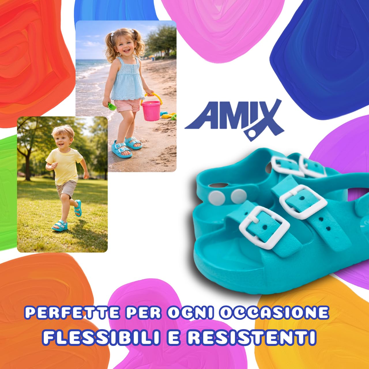Amix Sandali Bambino Bambina in Gomma, Ciabatte Bimbo Estive da Mare, Piscina, Casa e Spiaggia, Sandaletti Bimba - 5
