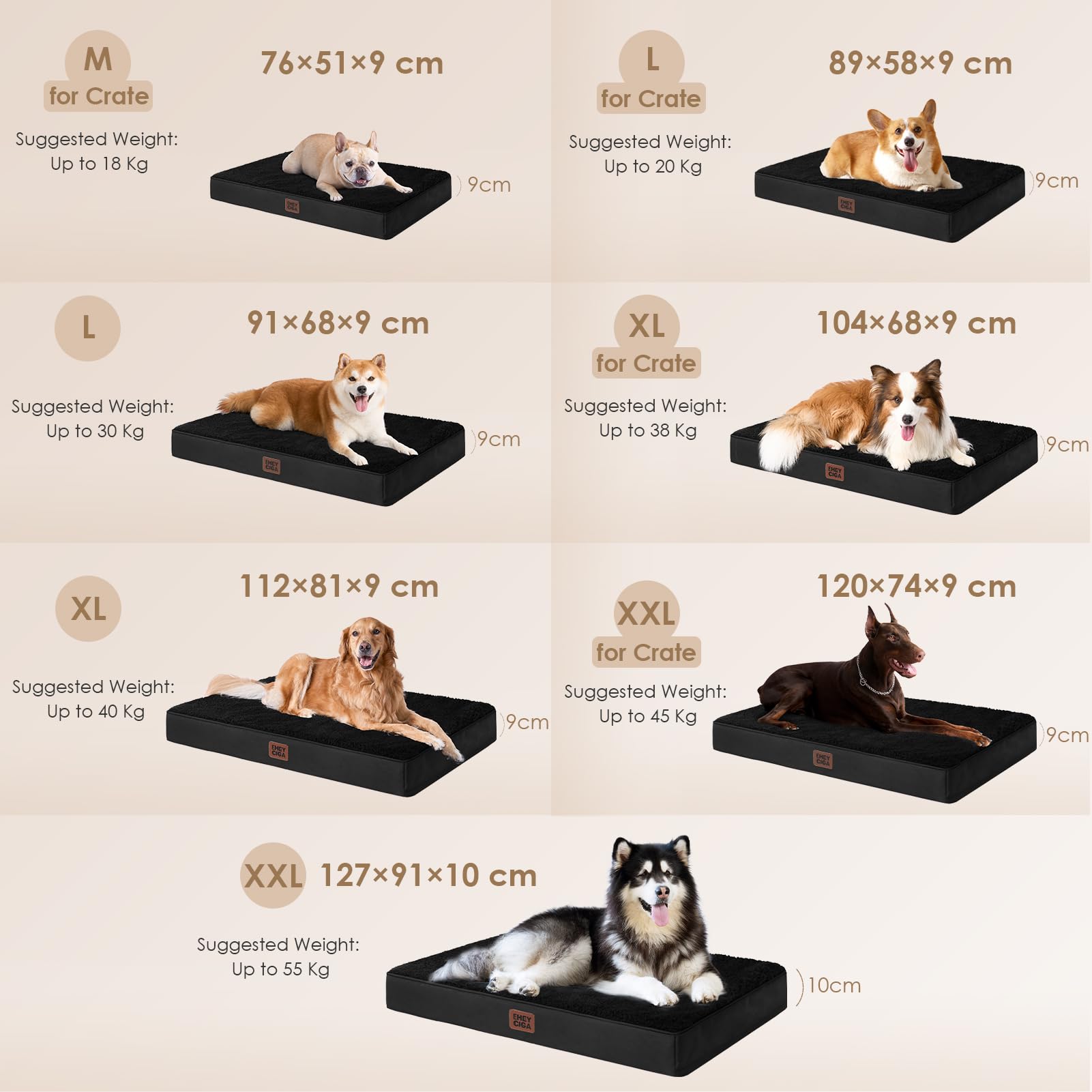EHEYCIGA Cuccia Cane Interno Taglia Grande XL, (112L x 81W cm) Ortopedica Cuscino per Cani, Cuscino Cane Sfoderabile e Lavabile, Ortopedico Lettino per Cani, Orthopedic Dog Bed, Nero