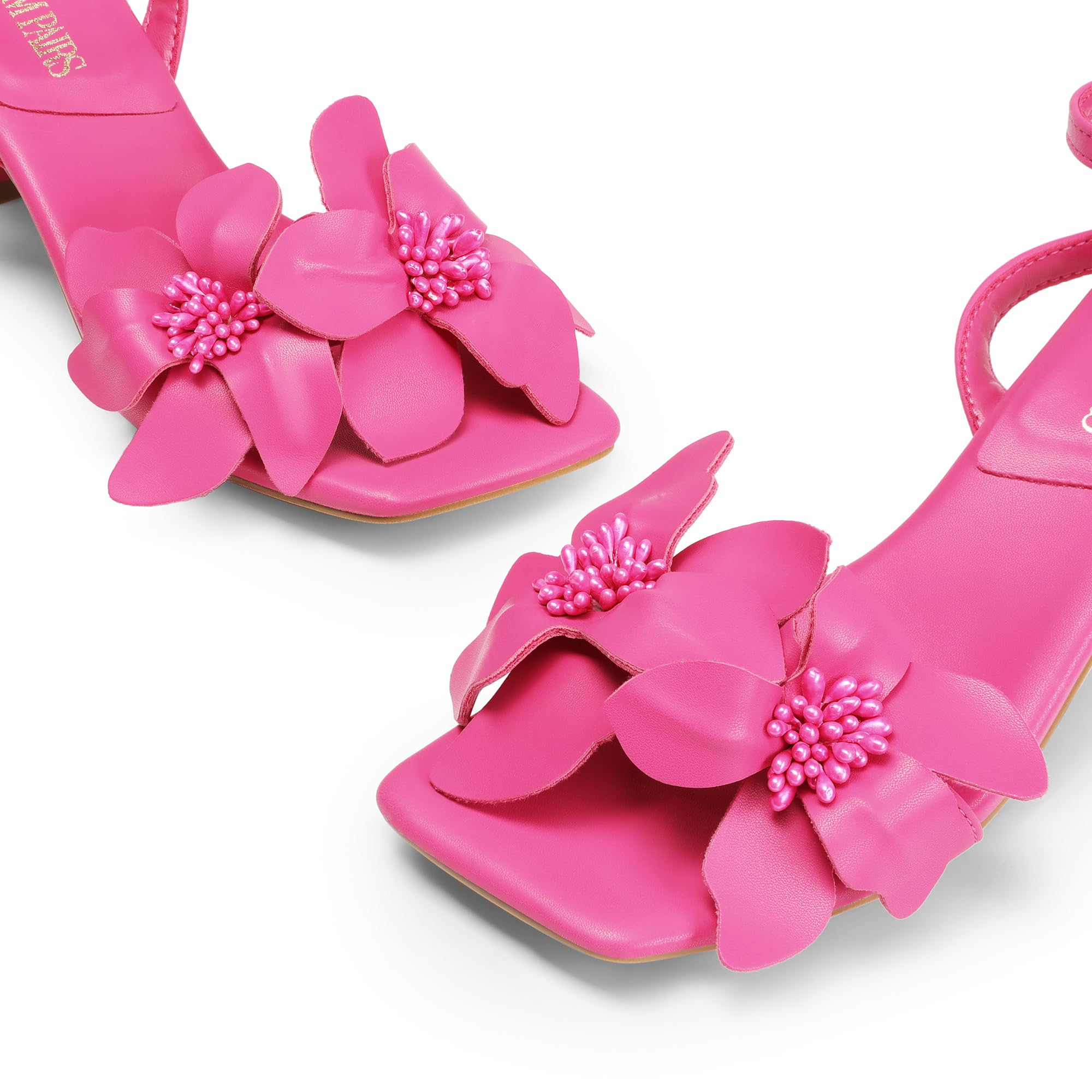 DREAM PAIRS Women's Flower Wedding Heels Cute Square Toe Slingback Low Kitten Heels Sandals with Ankle Strap