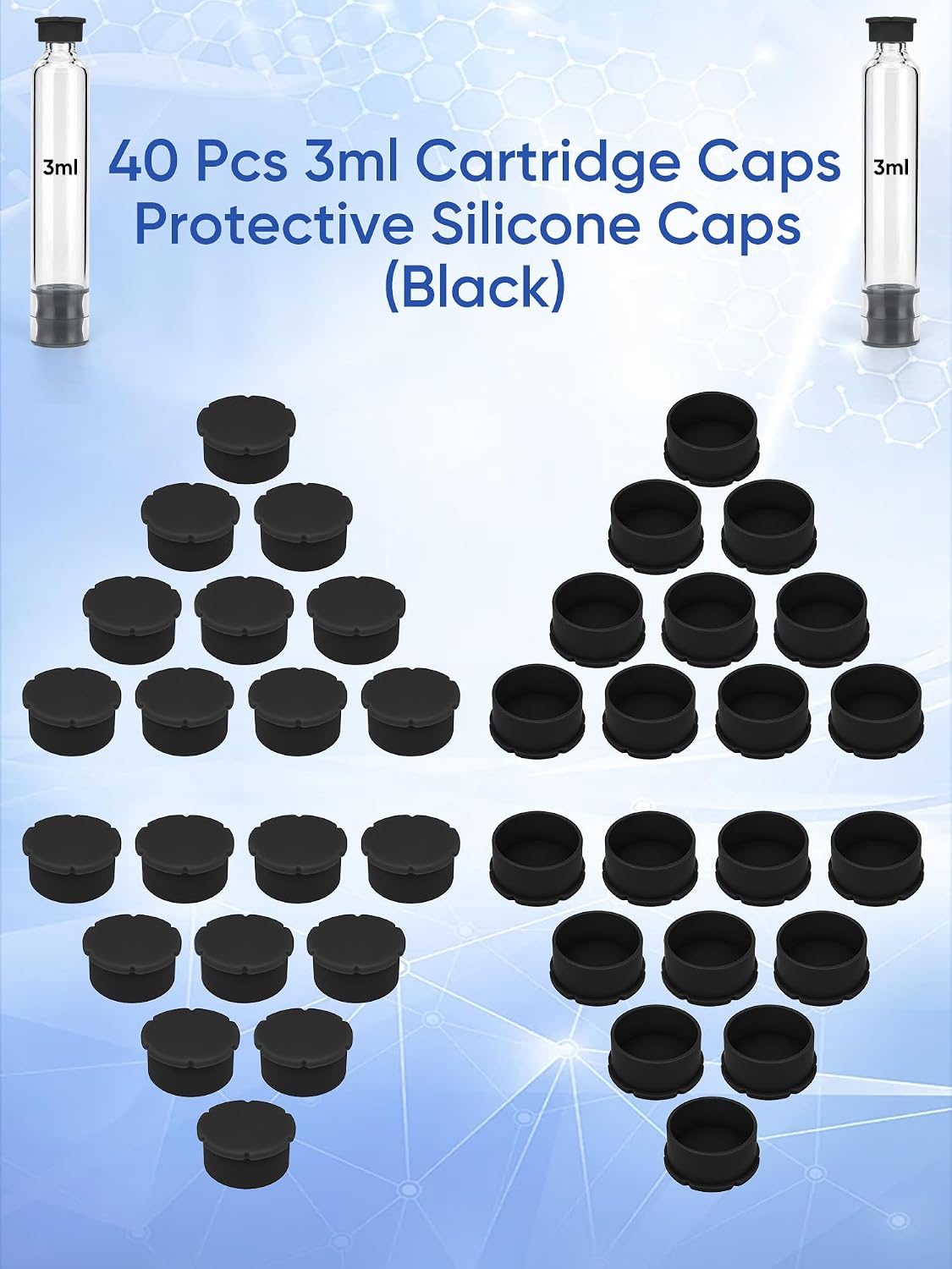 3ML Cartridge Caps, Fit to 3ML Cartridge for Peptide Pen, 40PCS Black