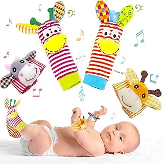 Baby Rattle Socks Wrist Rattles Foot Finders, 4PCS Baby Rattle Toys Newborn Boys Girls Toys Gift Set, Wrist Foot Rattles Baby Sensory Toys for Toddler Infant Babies 0 6 12 Months, 2 Wrists 2 Socks