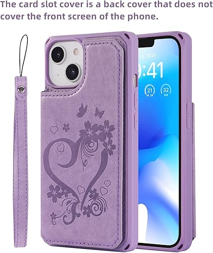Miniatura 3 de iCoverCase Funda compatible con iPhone 14 Plus con tarjetero para mujer, bloqueo RFID en relieve, piel sintética con correa de muñeca de 6.7