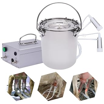 5L Goat Milking Machine, Goat Electric Milking Machine Pulsation Vacuum Electric Milker Portable Livestock Milking Machine with Stainless Steel Milk Bucket and 2 Teat Cups for Goat