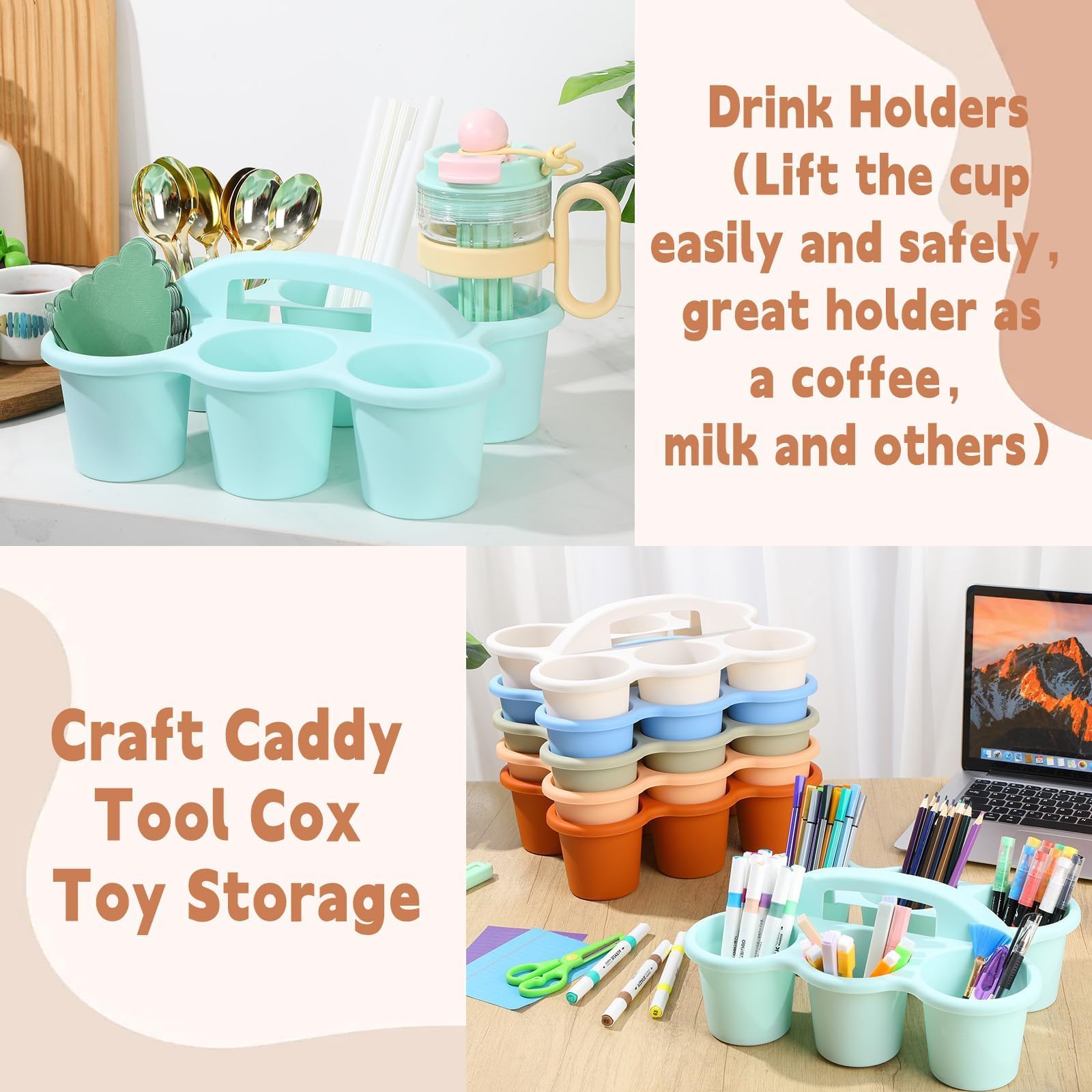 Morandi Organizer für Klassenzimmer, mit Griff, Kunststoff, Tisch-Caddies, Getränkehalter, 33 x 24,1 x 13 cm, Aufbewahrung, Schulbedarf, 6 Fächer für Tischkreide, Bleistifte, Tassen, Marker, Handwerk