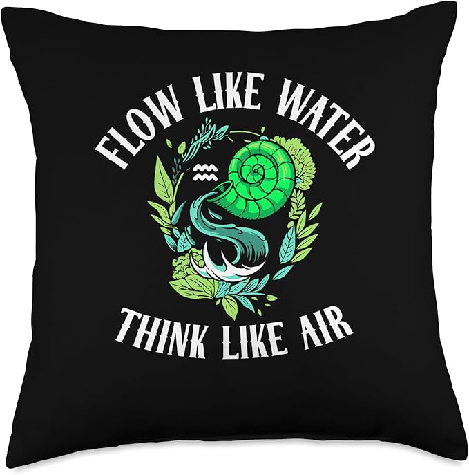 Flow Like Water Think Like Air Aquarius Gift Flow Water Think Like Air | Aquarius Zodiac | Horoscope Throw Pillow, 18x18, Multicolor