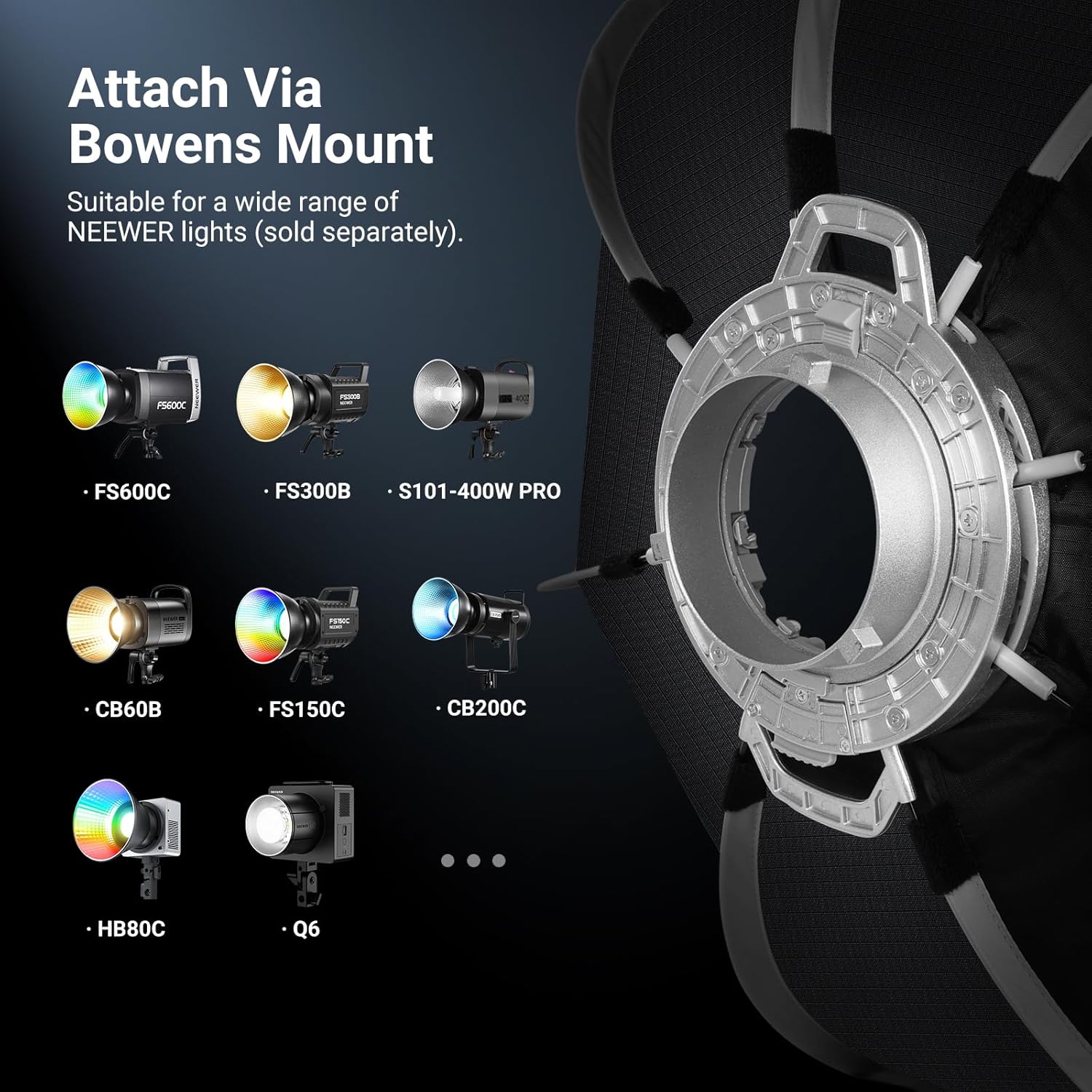 NEEWER BASICS Parabolic Softbox, 47.2" Bowens Mount Soft Box, Light Diffusers/Grid/Bag, Compatible with Aputure 150c Compatible with Godox SL60w NEEWER FS300C FS230C FS150B HB80C CB200C Q6 Q300, NS66P