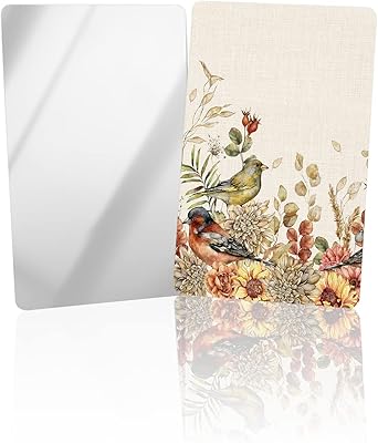 OComster Fall Botanical Floral Compact Mirror Bulk Mini Card Mirror, Eucalyptus Leaves Bird Rustic Burlap Small Compact Mirror for Purse, Rectangular Handheld Pocket Makeup Mirror