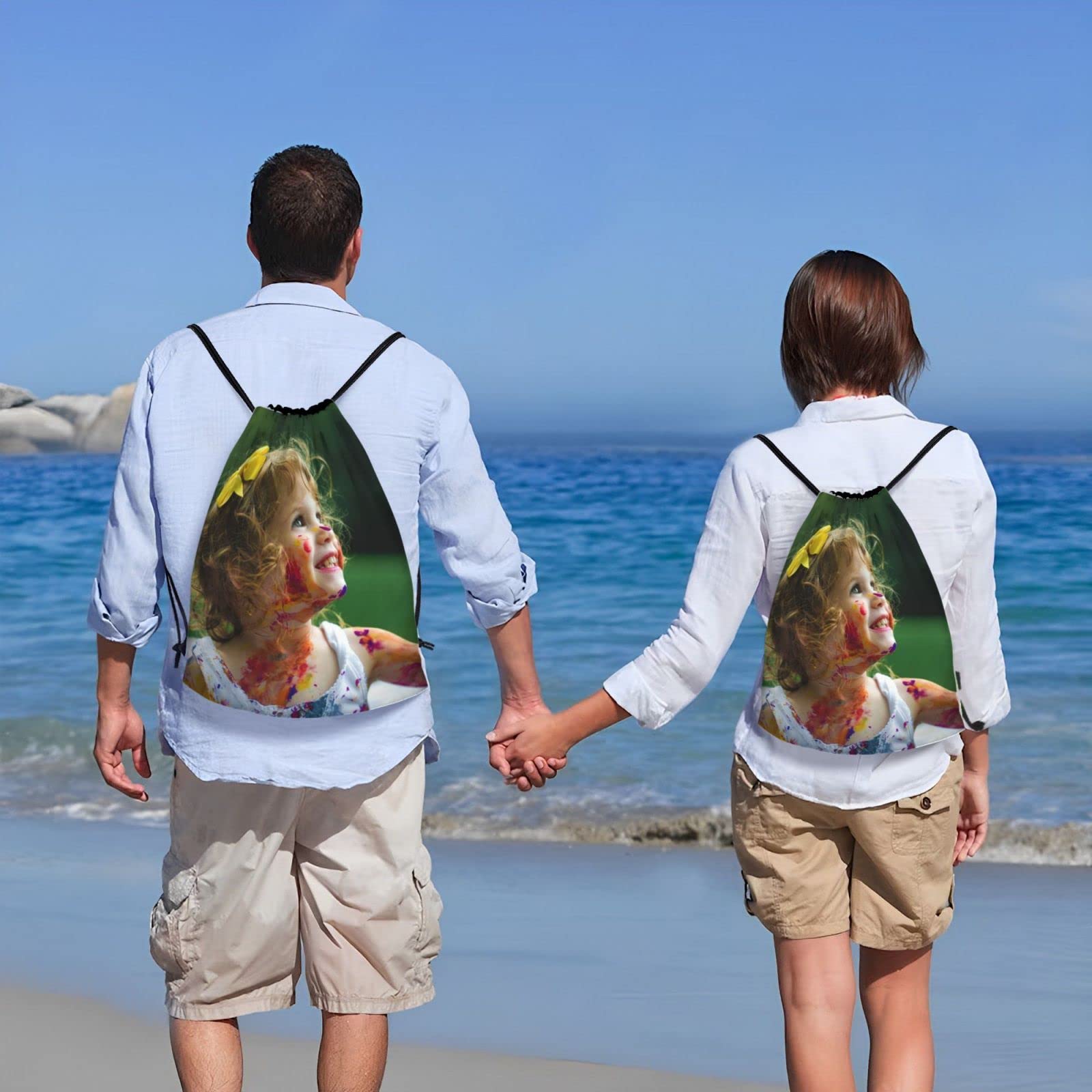 KYJDZSW Custom Drawstring BackPack,Personalized Drawstring Bag with Your Name Photo Text Waterproof Drawstring Gym Bag (M)