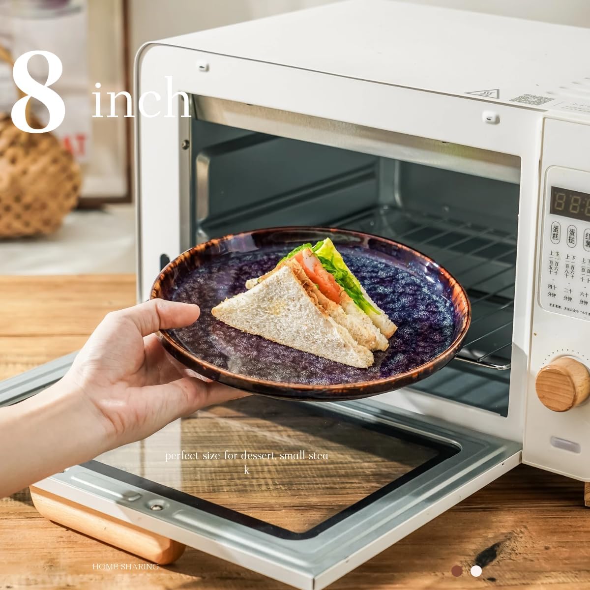 Ceramic dinner plates set of 4, Dessert & Salad plates for party and wedding, Microwave safe porcelain plates set, 8 Inch-Speckled Bluish Purple - Image 4