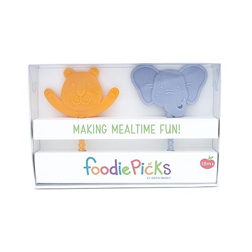 Miniatura 4 de BapronBaby Safari Life Foodie Picks (paquete de 2 unidades, elefante y tigre), utensilios para niños pequeños + preescolares, sin BPA, aptos para