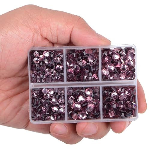 Miniatura 2 de LPBeads - 6400 unidades de diamantes de imitación termoadhesivos Lt amatista con parte trasera plana, 5 tamaños mixtos, gemas de cristal redondas