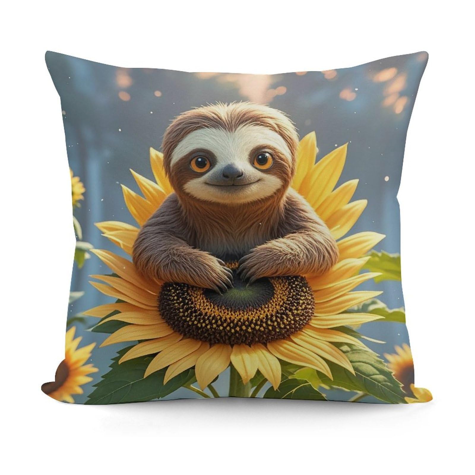 LZQPOEAS Cartoon Sloth Sitting on Sunflower Throw Pillow Cover 18x18 in Breathable Square Pillow Case Cozy Soft Pillowcase Protector Fashion Modern Couch Cushion Case for Living Room Bed Sofa Decor