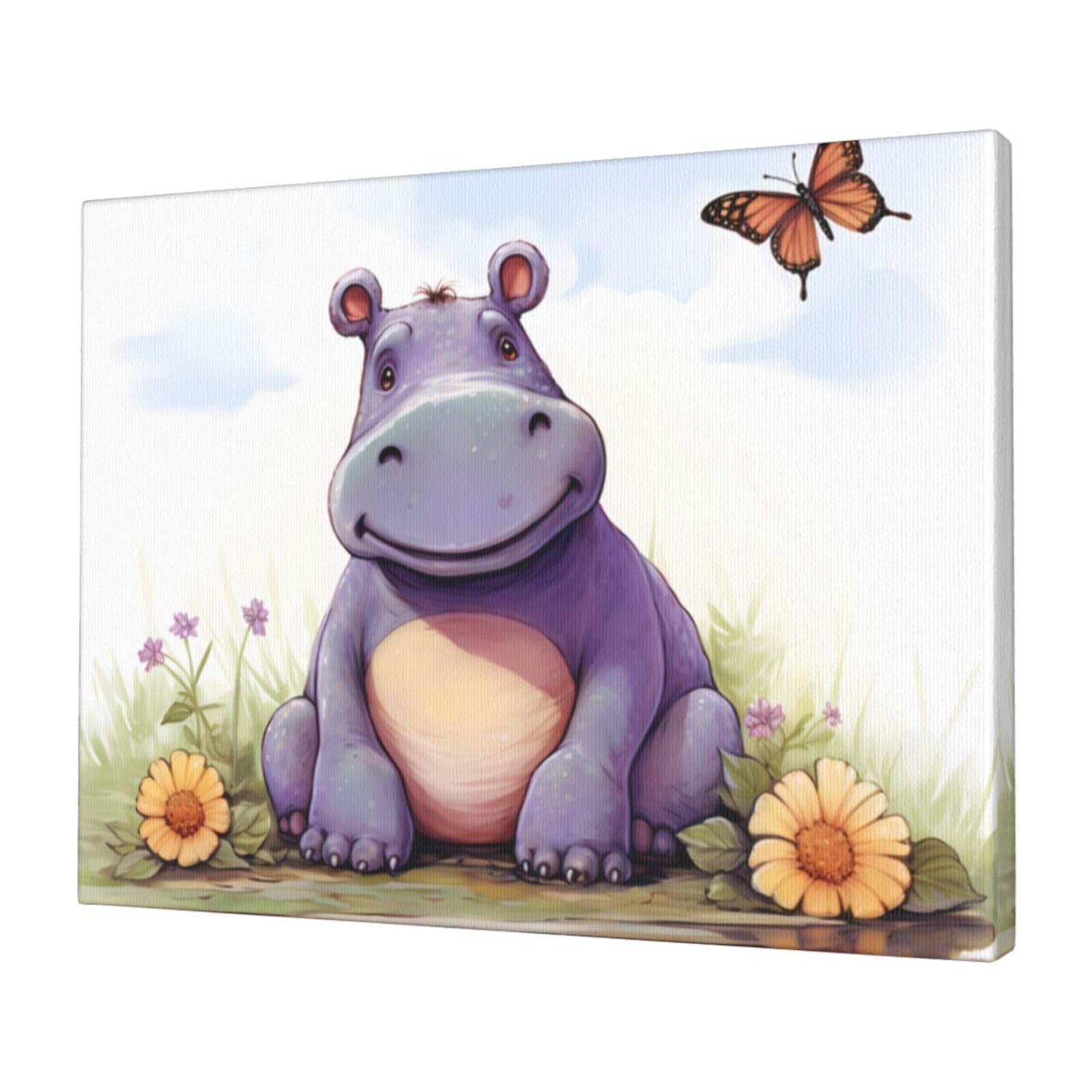KLOPH Butterfly and hippo Canvas Wall Art for Living Room 12"x16" Modern Artwork Painting for Bathroom Hanging Canvas Prints Aesthetic Wallart for Bedroom Kitchen Office Wall Decor