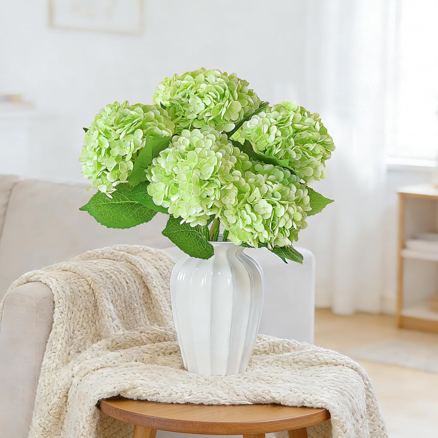 6 Pcs Real Touch Green Hydrangea Artificial Flowers with Stems, Fake Silk Flowers for Outdoors, Artificial Flowers for Home Decor Wedding Bouquets Centerpieces Vase