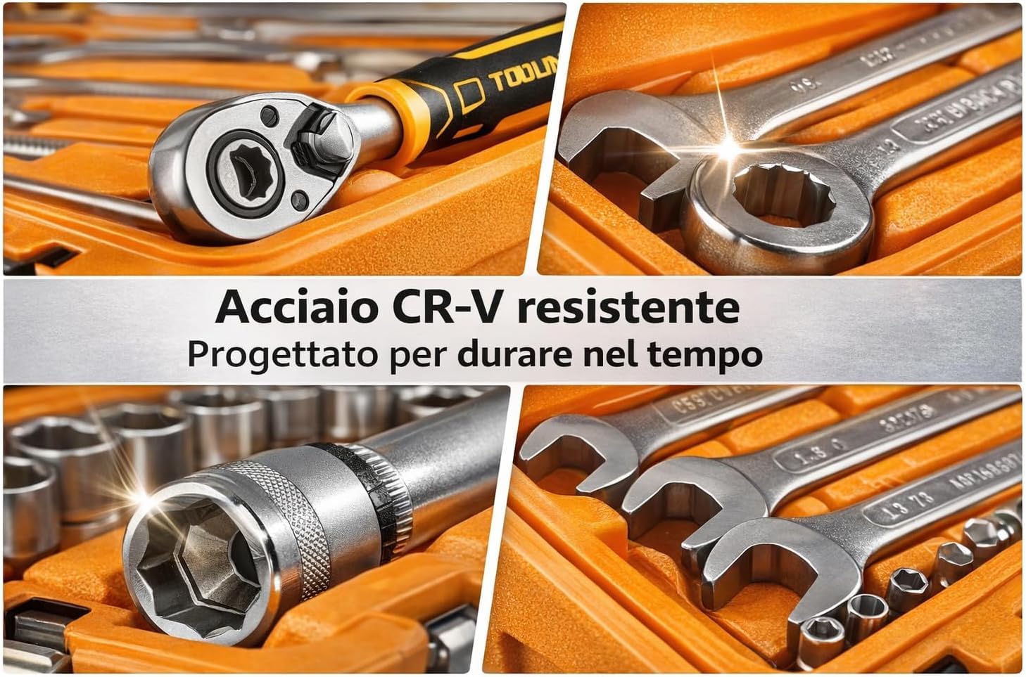 Set di Attrezzi Meccanici 78 Pezzi, Chiavi a Bussola 1/2” e 1/4”, Cricchetti 72T, Martello, Pinze e Cacciaviti, Chiavi Combinate, Valigetta Professionale per Auto, Casa e Fai da te