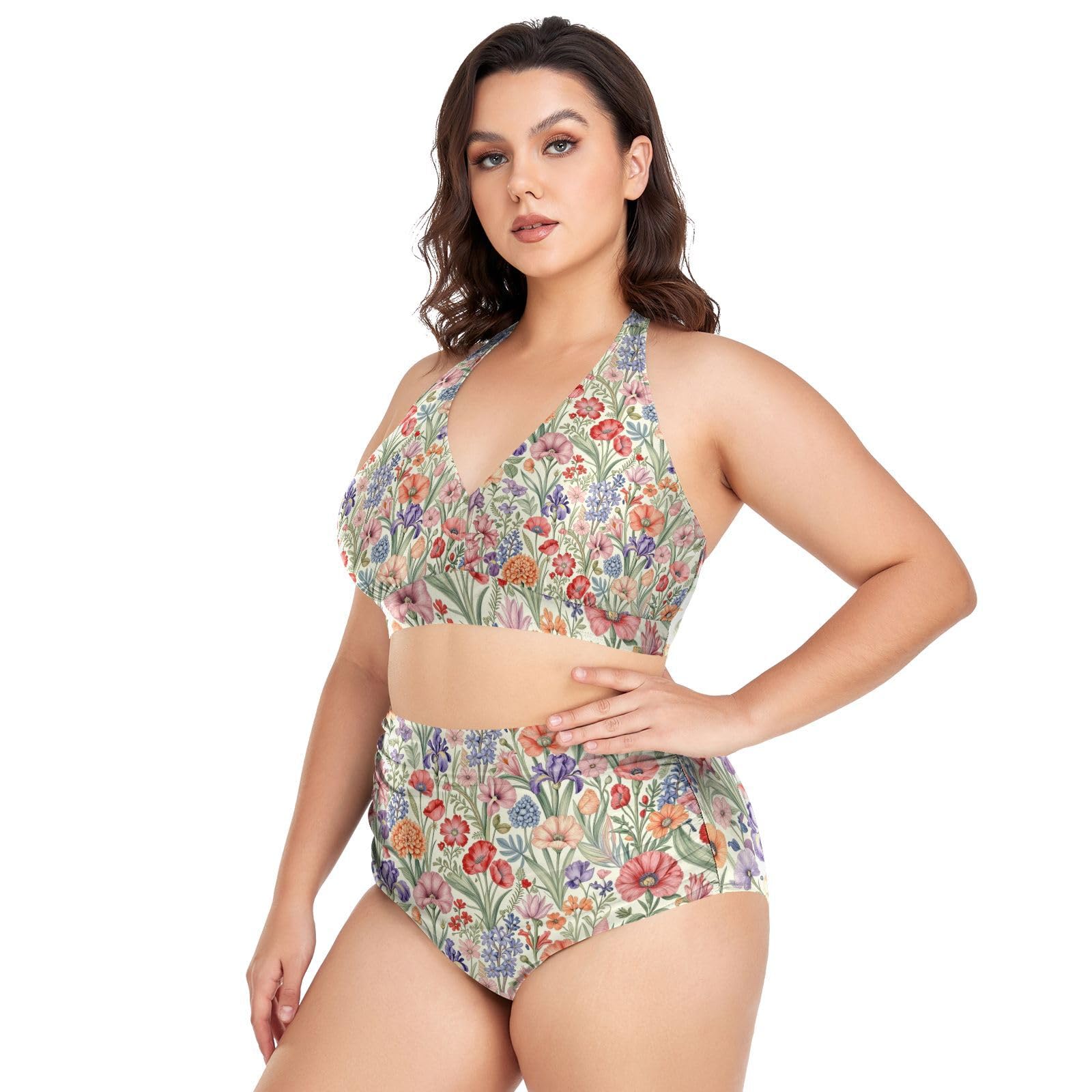 FRODOTGV Costumi da bagno donna taglie forti L-4XL | 92% poliestere 8% spandex tessuto elastico spallacci regolabili per viaggi tropicali e attività acquatiche fiori selvatici