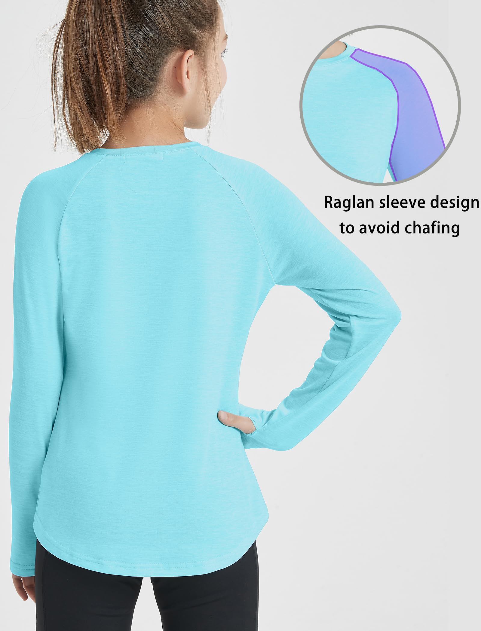 EXARUS Camicie a maniche lunghe per ragazze Athletic Quick Dry Top Performance Tees UPF 50+ con tasche fori per i pollici allenamento adolescenti