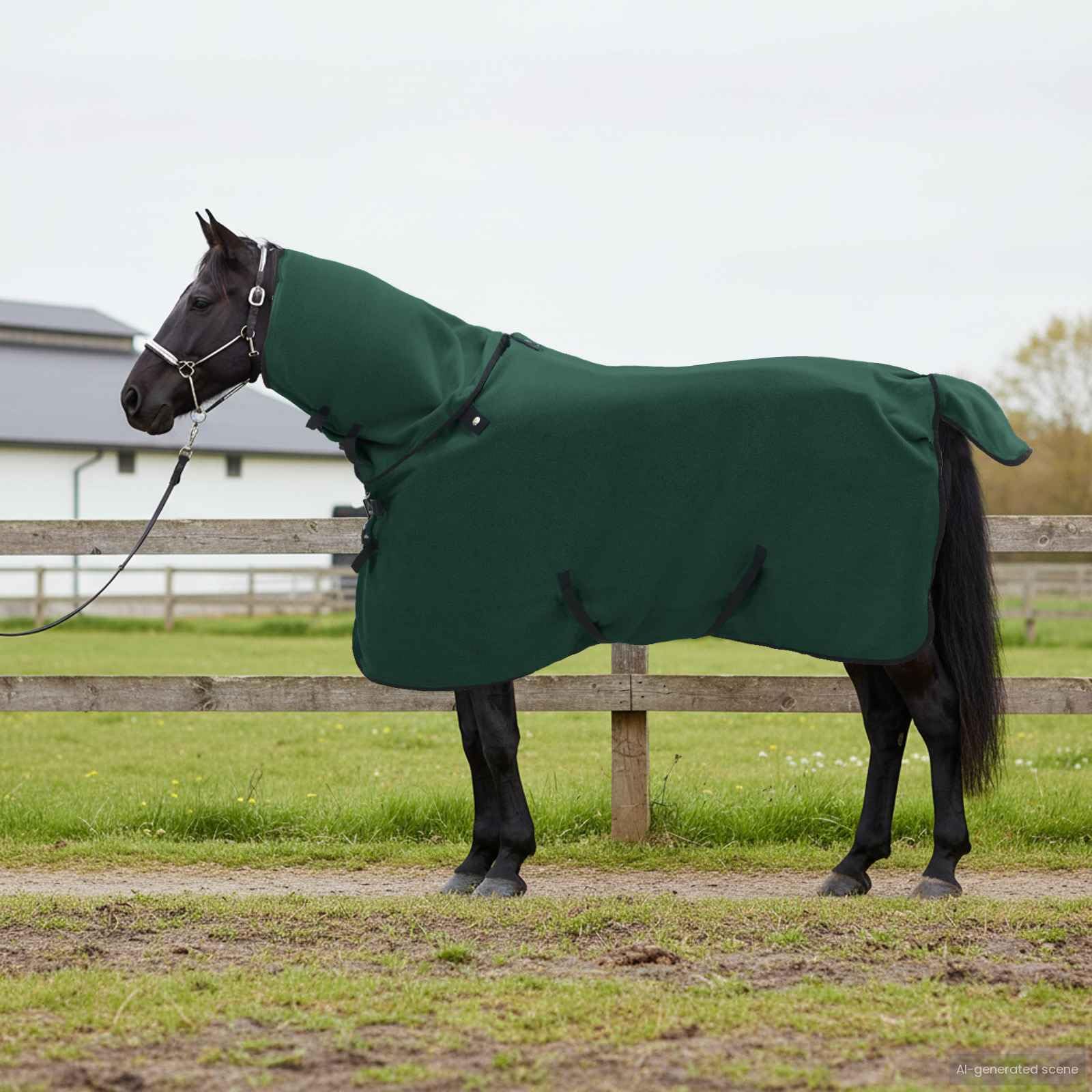 Manta para caballo, 115 cm, poliéster, transpirable, ligera, para entrenamiento, establo y transporte, sin cubierta para el cuello, color verde oscuro