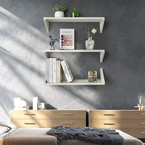 Miniatura 2 de Kaboon Juego de 3 estantes de pared de 16 x 8 pulgadas, estantes flotantes para sala de estar, baño, cocina, oficina y más, decoración y