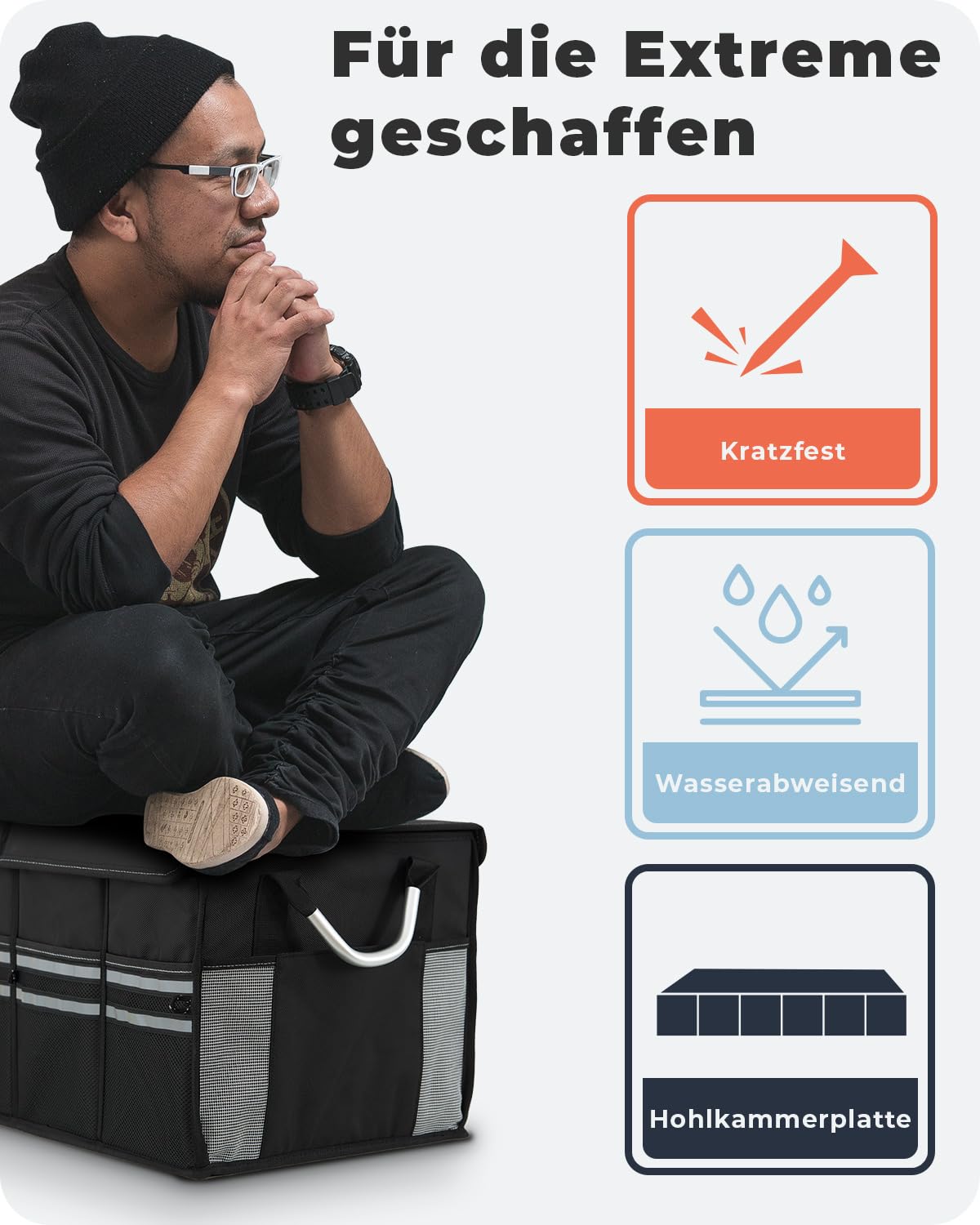 achilles Strong-Box - extrem belastbare Transport-Tasche - Faltbox für den Kofferraum, Reisen oder den Einkauf (Schwarz)