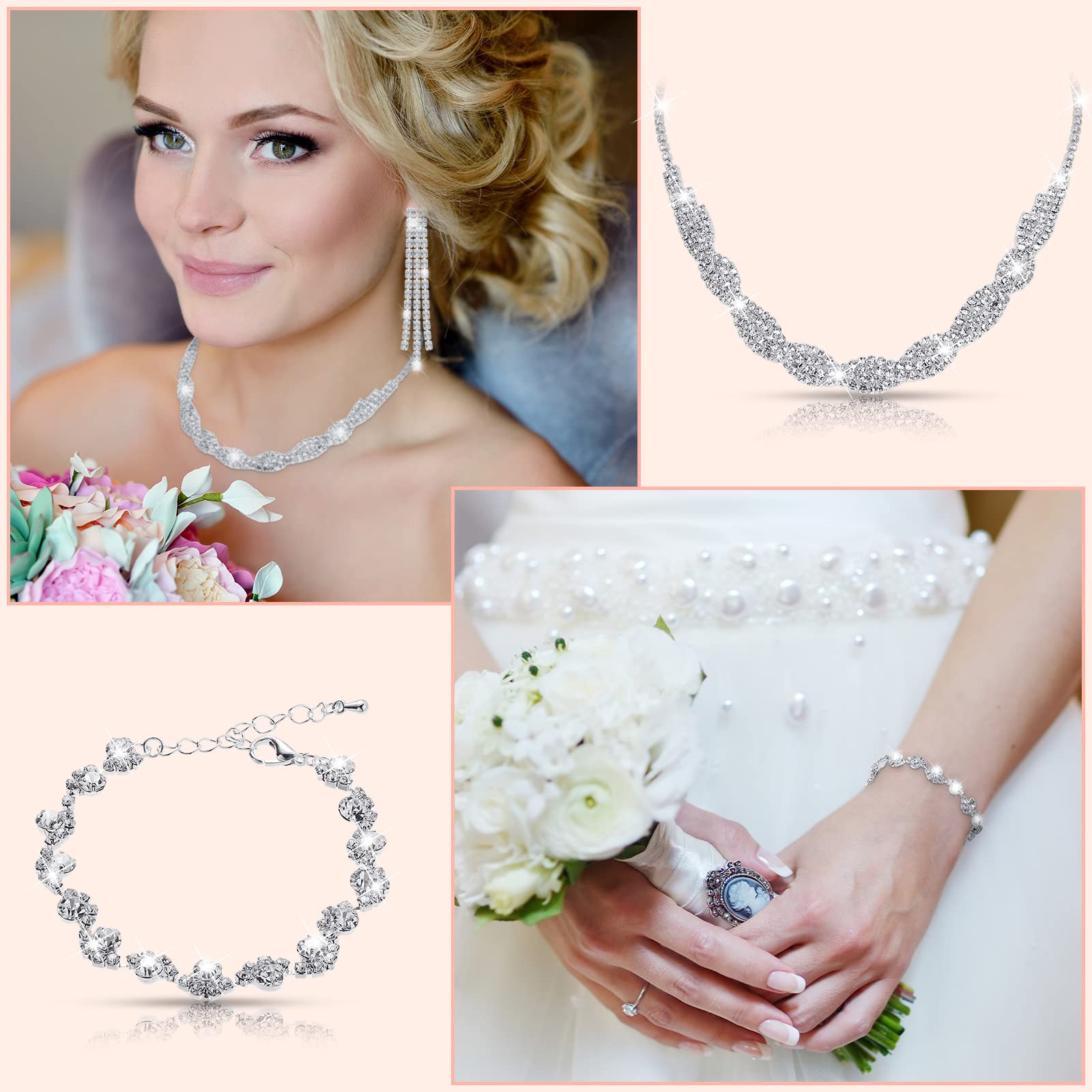Set di 6 gioielli da damigella d'onore per matrimonio argento cristallo strass collana orecchini braccialetto per le donne gioielli da sposa