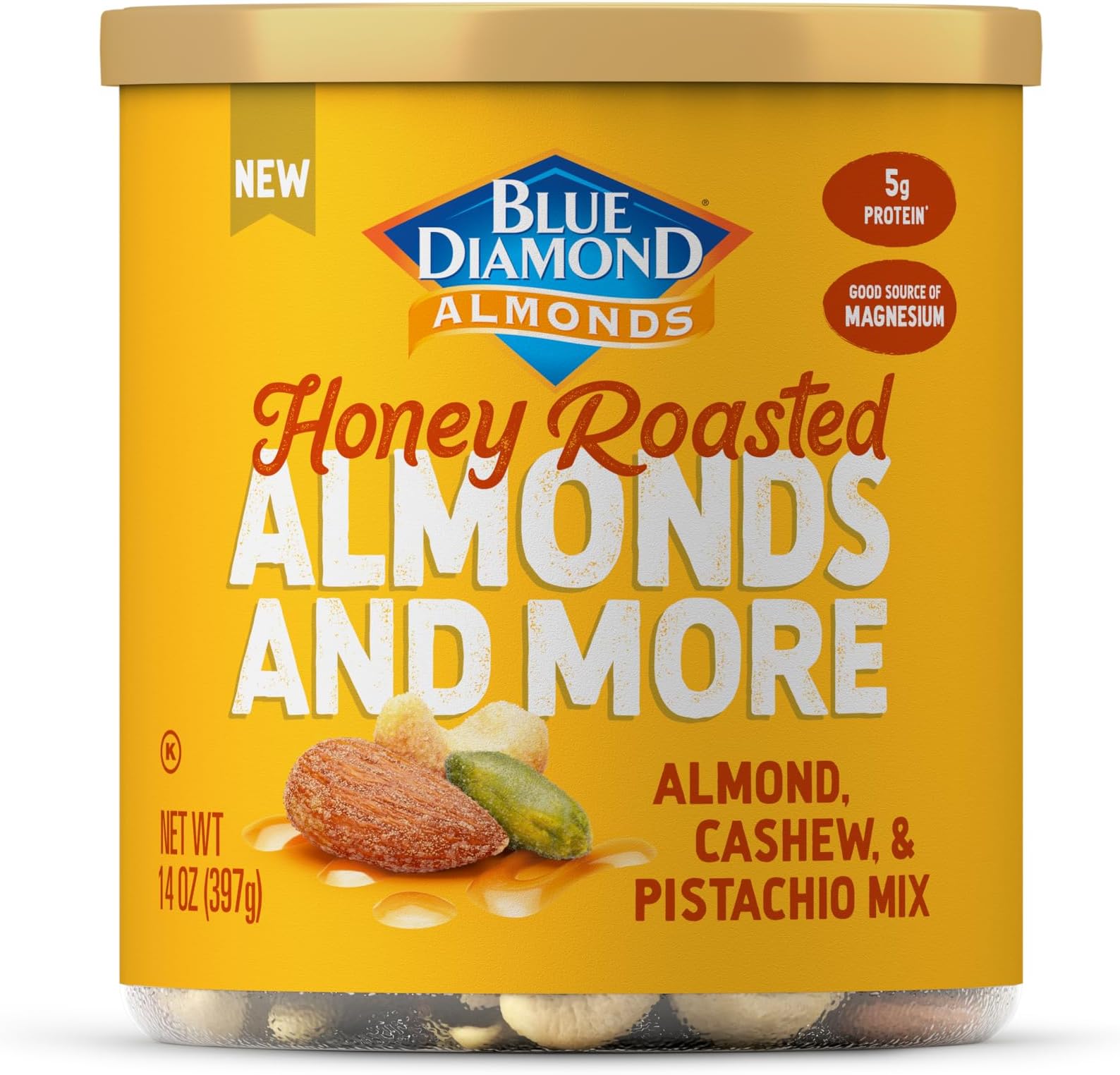 Blue Diamond Almonds, Mixed Nuts Sweet Honey Roasted Deluxe Snack Nuts, Almonds, Pistachios and Cashews, 396.9 g Tin (Pack of 1)