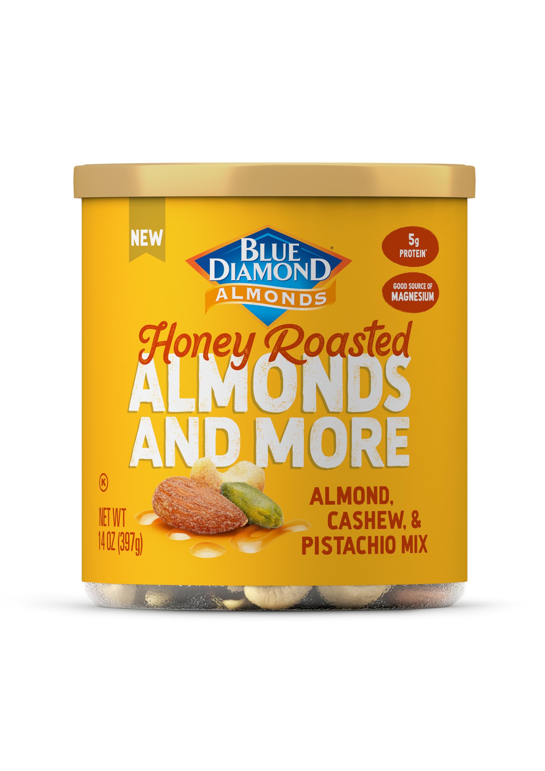 Blue Diamond AlmondsMixed Nuts Sweet Honey Roasted Deluxe Snack Nuts, Almonds, Pistachios, and Cashews, 14oz. Can (Pack of 1)