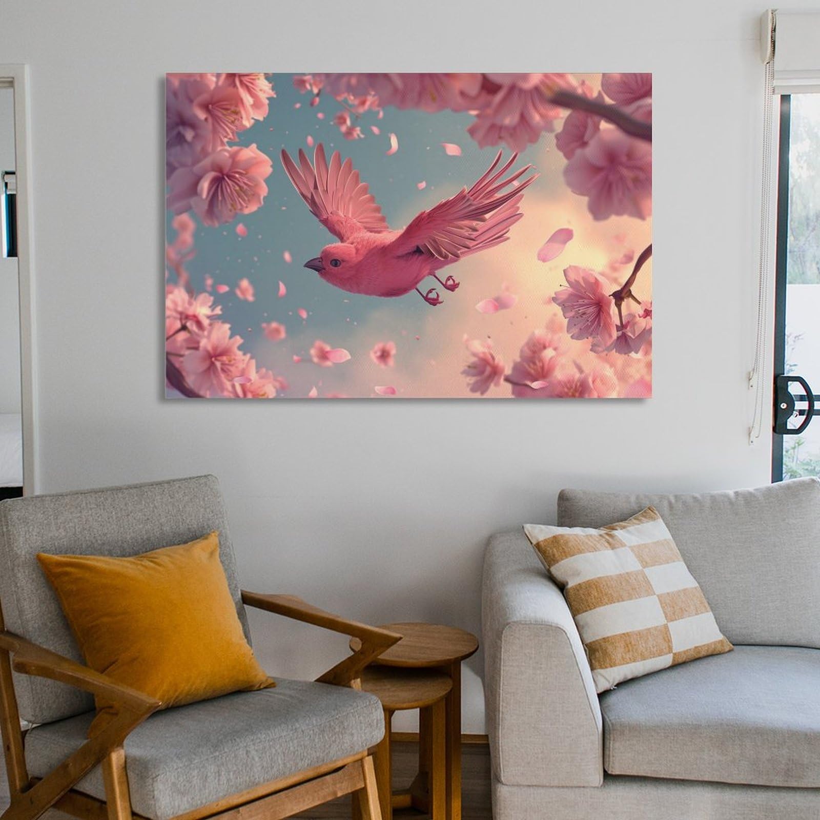Amazon.co.jp: 絵画 ピンクの鳥と桜インテリア 絵画 かわいい面白い