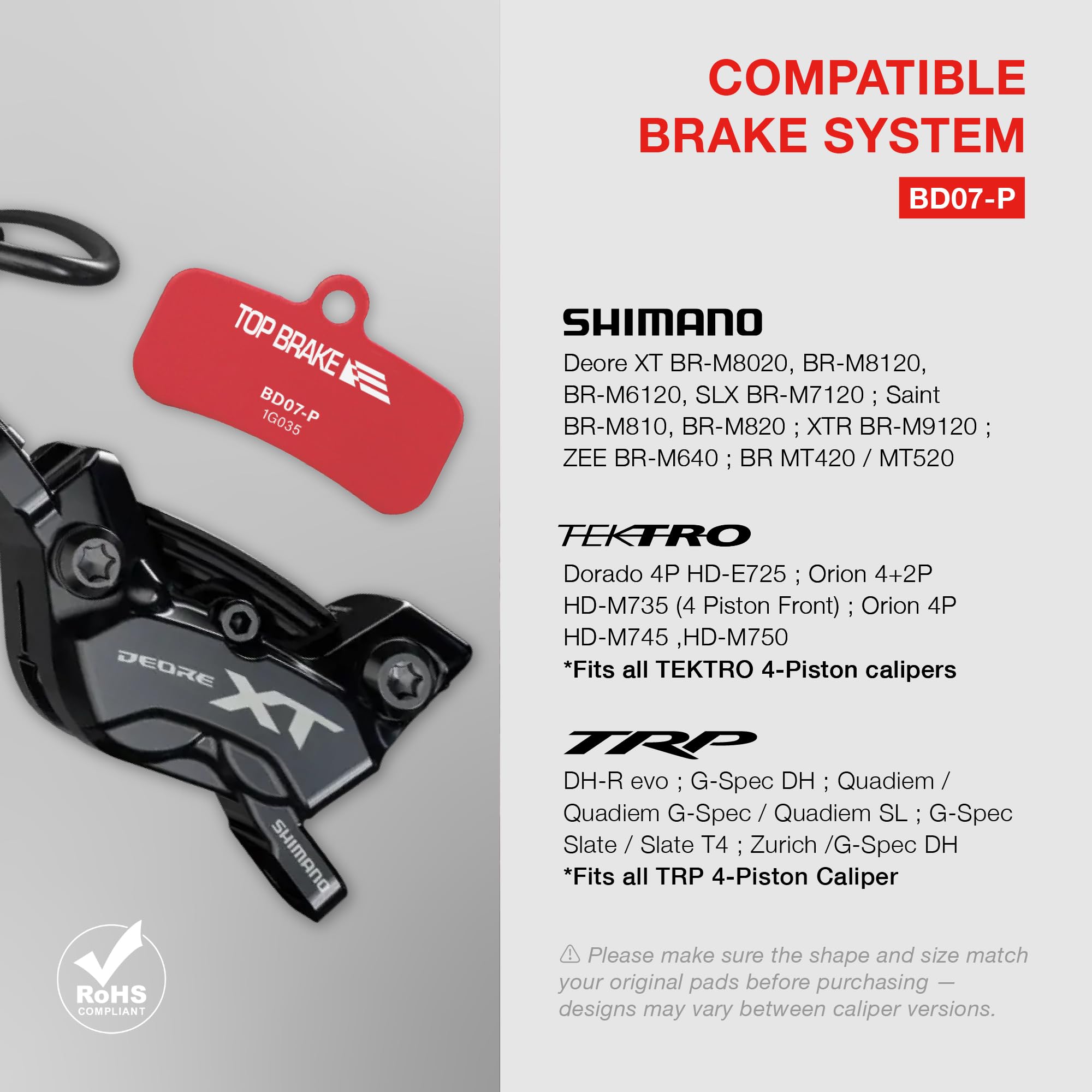 TOP BRAKE Klocki hamulcowe tarczowe kompatybilne z Shimano 4 Tłok Saint BR M810 M820 Deore XT M8020 M8120 Tektro TRP | MTB, MTB, zjazd, szlak, wszystkie góry, duro/jazda na rowerze
