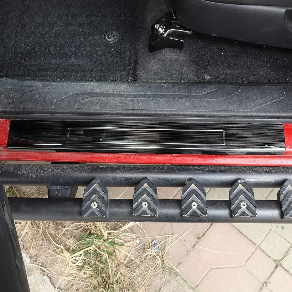 Door Sill Guard Fit for Toyot@ Tacoma 2016 2017 2018 2019 2020 2021 2022,Stainless Steel Interior Door Entry Guard Protector Accessories, 4PCS (Black Brushed, Outside)