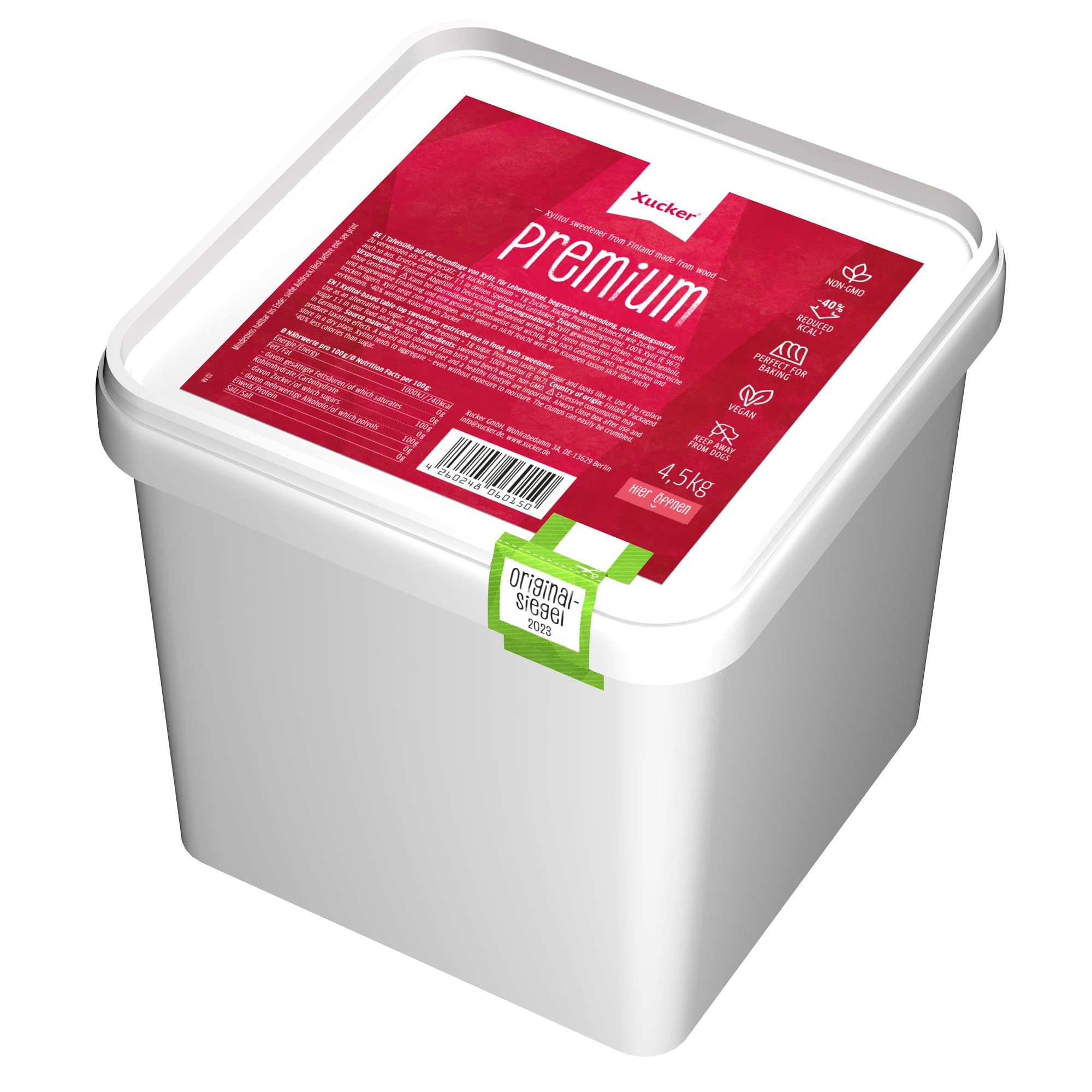 Xucker Premium aus Xylit Birkenzucker - Kalorienreduzierter Zuckerersatz I Vegane & zahnfreundliche Kristallzucker Alternative zum Kochen & Backen zuckerfrei & sweet (4,5 kg Box)