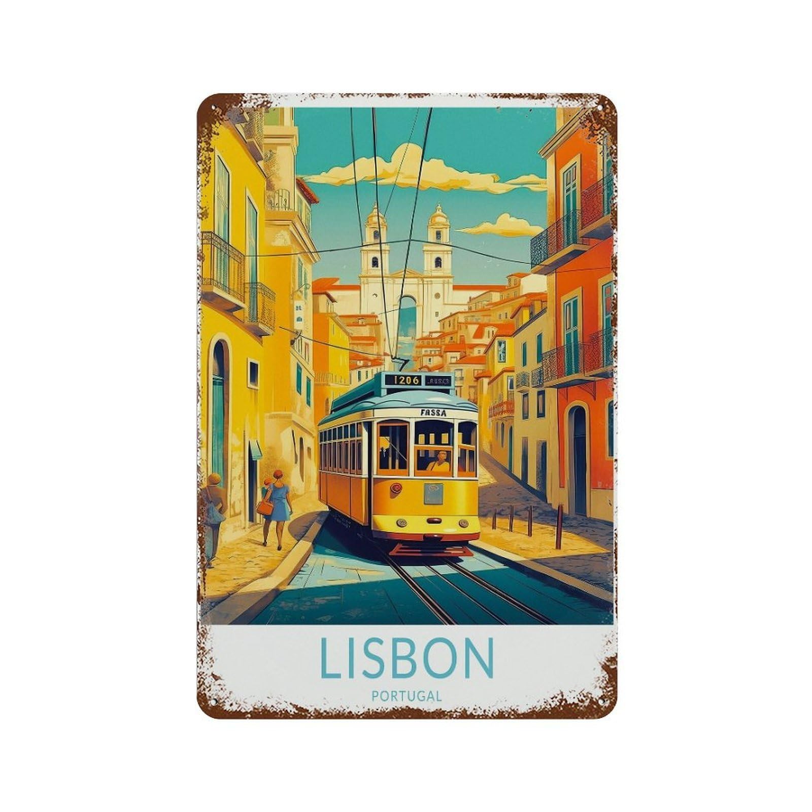 xiaoxiaoshen Lisbon Portugal Travel Train Decor Wall Decor Art Metal Tin Poster Modern Home Decor Art Home Bar Shop Decorations Vintage Sign 30x20cm