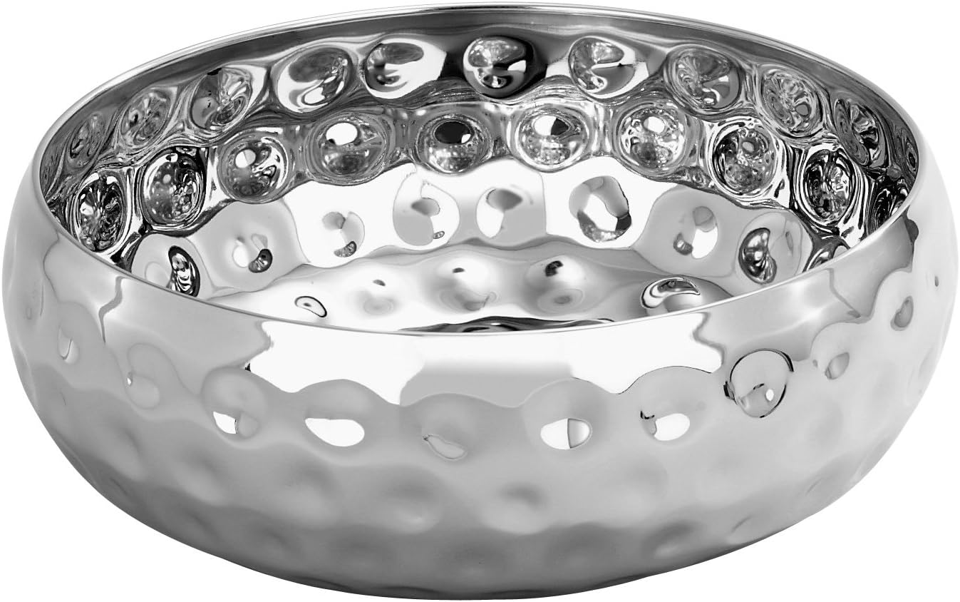 Elegance Bolt Hammered 11-Inch Round Stainless Steel Serving Bowl