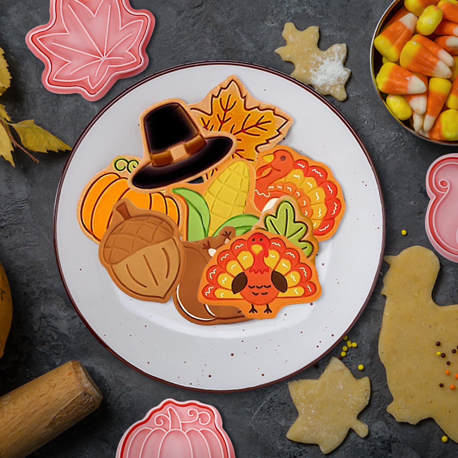 Set De 8 Emporte-pièces Thanksgiving Automne - Feuille, Citrouille, Dinde - Plastique Alimentaire - 7