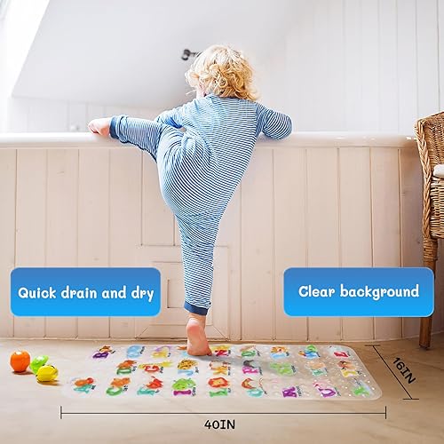 Miniatura 3 de Tapete de baño para bebé para niños, 40 x 16 pulgadas, antideslizante, con dibujos animados, con agujeros de drenaje y ventosas, lavable a máquina,