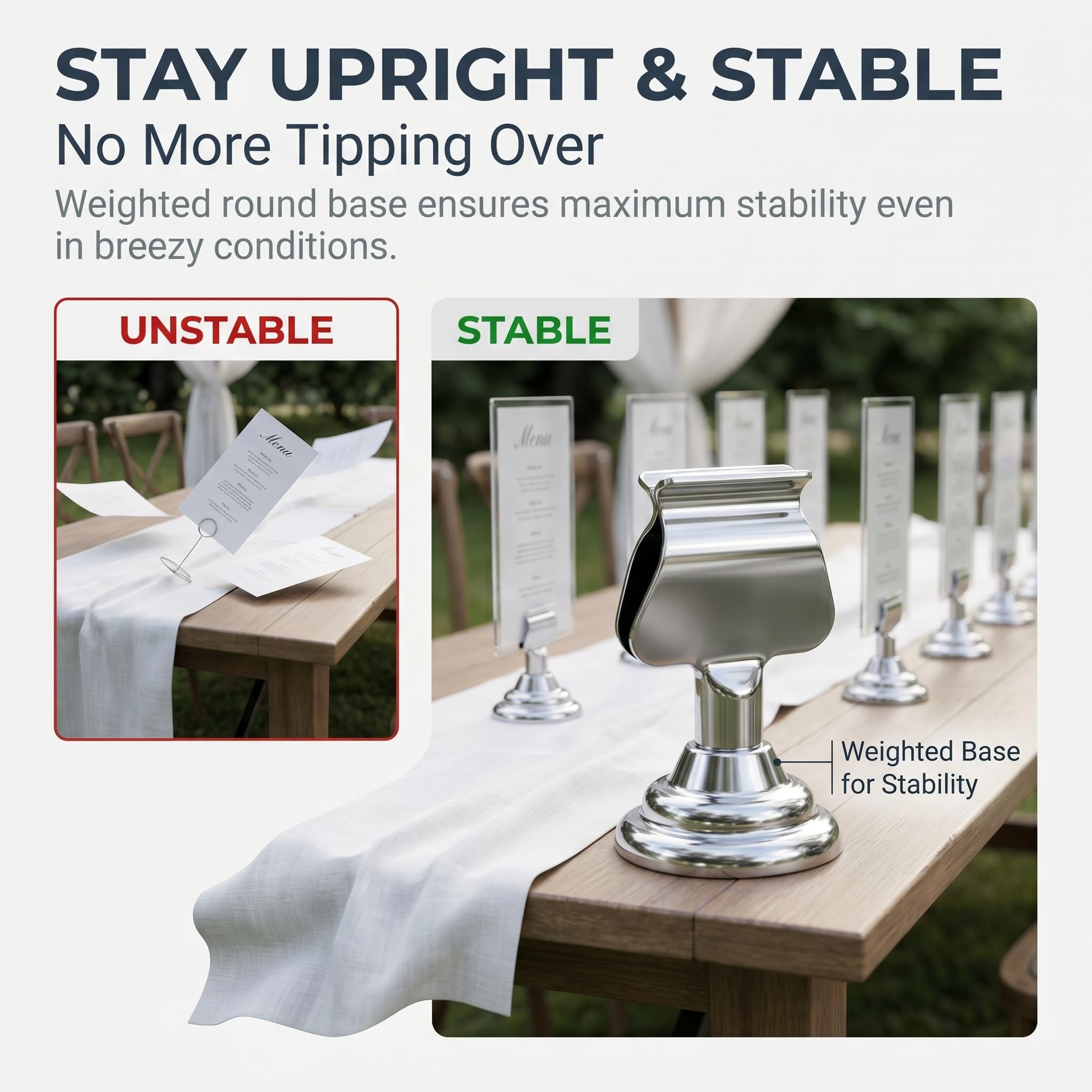 12 Piezas Soportes para Números de Mesa para Bodas, Portatarjetas Metálicos Plateados, Portanombres y Portafotos para Eventos, Bodas de Oro y Plata, Restaurantes y Fiestas