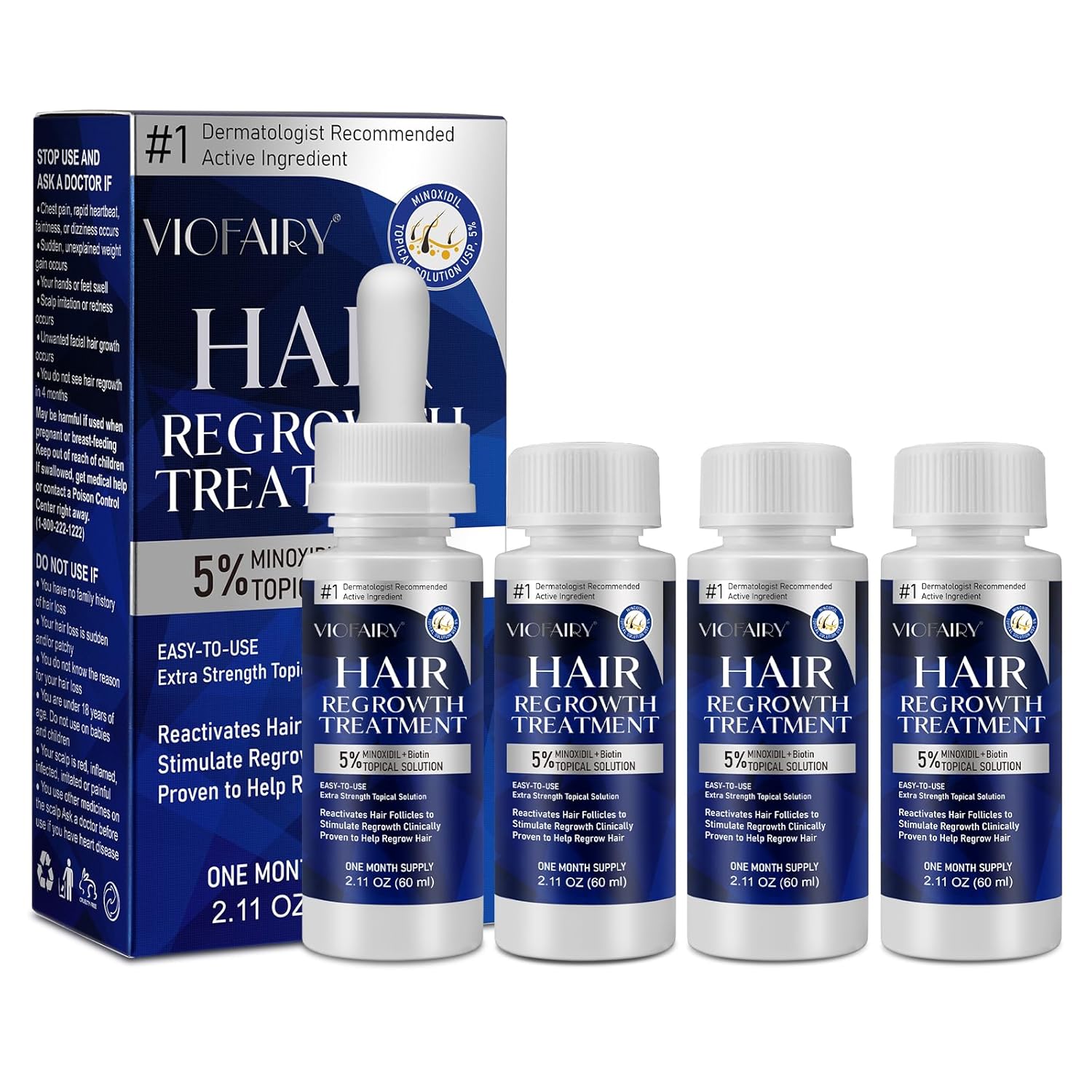 5% Minoxidil for Men and Women, Hair Growth Biotin Serum, Hair Beard Regrowth Treatments, Extra Strength Hair Loss to Regrow Thicker, Topical Solution, 3 Months Supply, Dermatologist Recommended