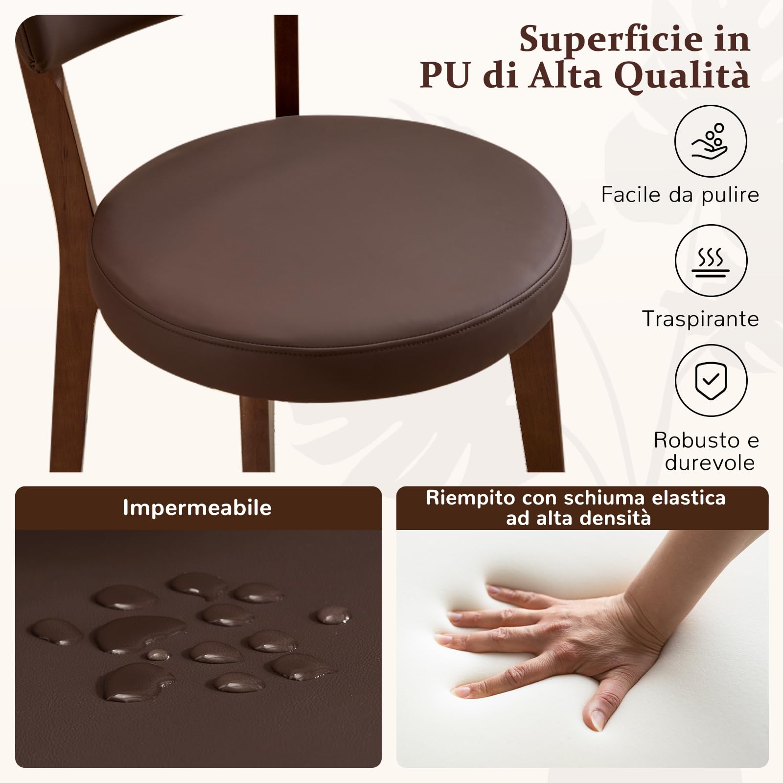 Set di 6 Sedie da Pranzo, Sedie da Cucina in PU, Poltrone da Salotto con Gambe in Legno, Sedia Imbottita Sala da Pranzo per Sala da Pranzo Cucina Soggiorno Camera da Letto, Marrone