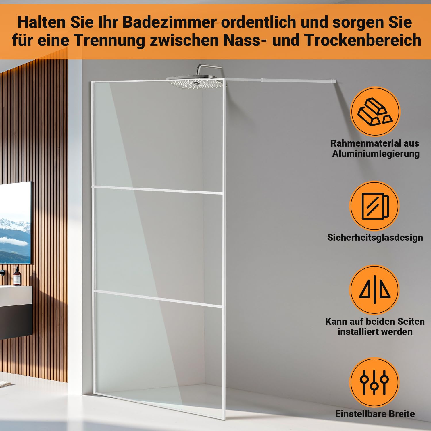 Walk-In - Mampara de ducha (120 x 200 cm, cristal de seguridad templado de 5 mm, marco de aluminio, rango de ajuste de 0 a 10 mm, mampara de ducha izquierda/derecha)